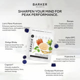 Barker Wellness Co Mushroom Adaptogen Gummies ingredients list on back of packaging