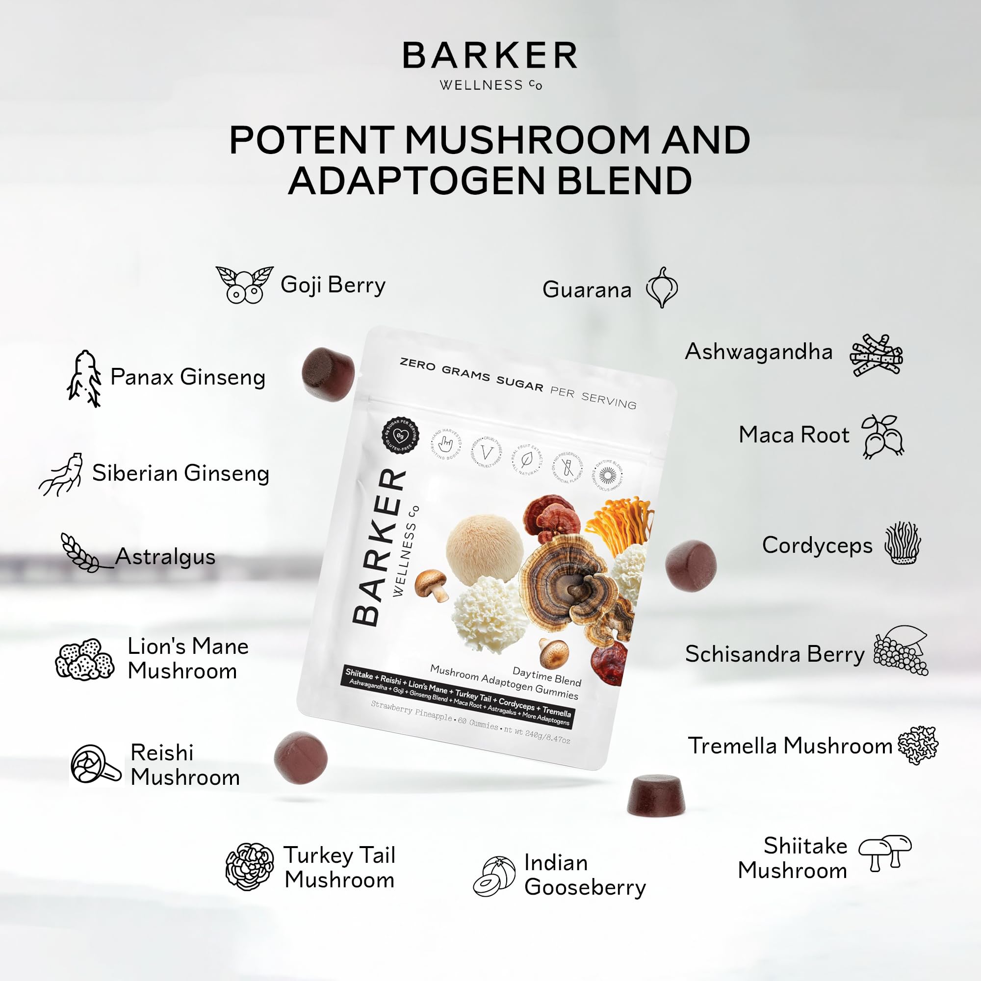 Barker Wellness Co Mushroom Gummies nutritional information