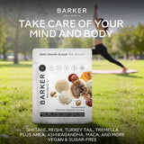 Barker Wellness Co Mushroom Gummies on a wooden table