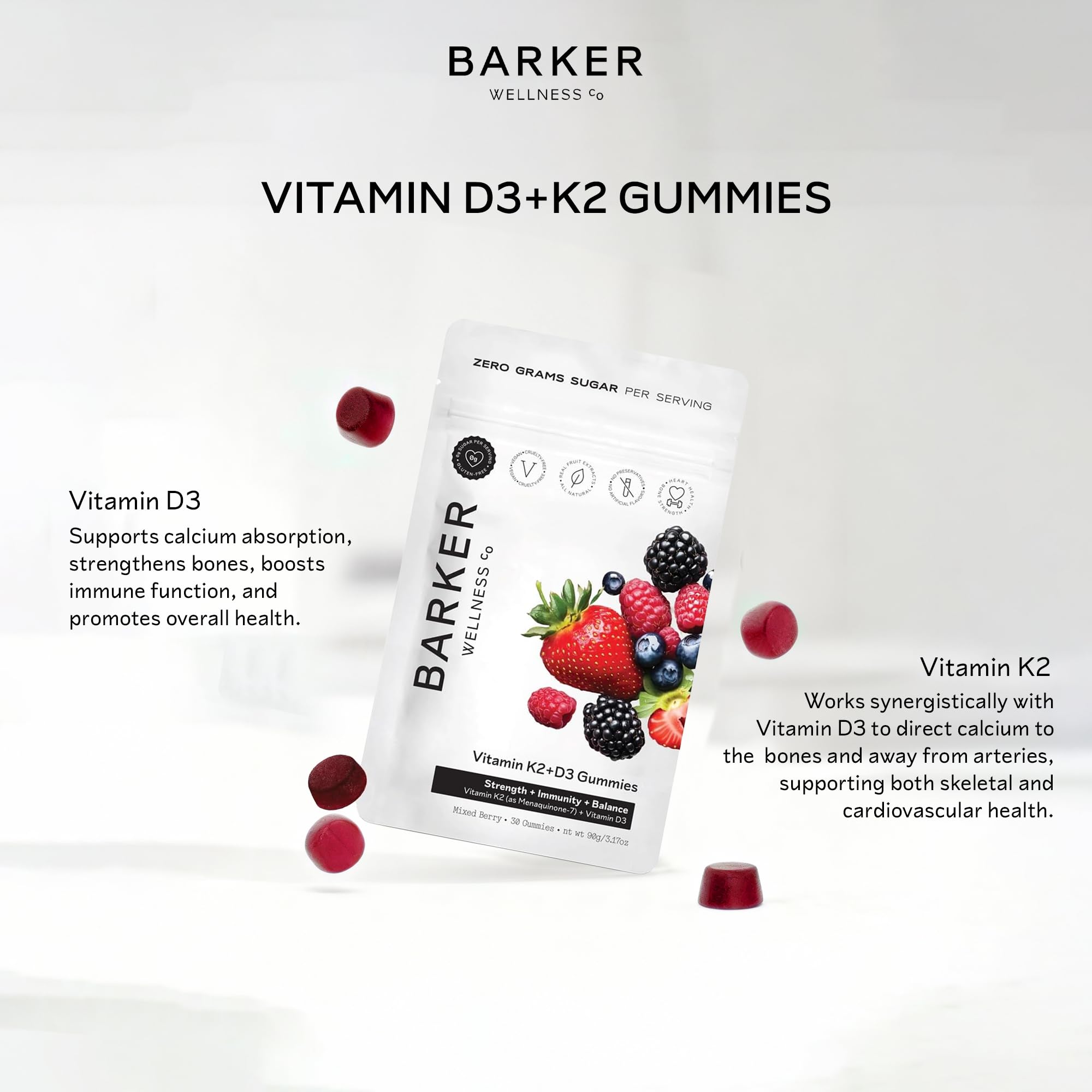 Barker Wellness D3 + K2 Gummies in a hand