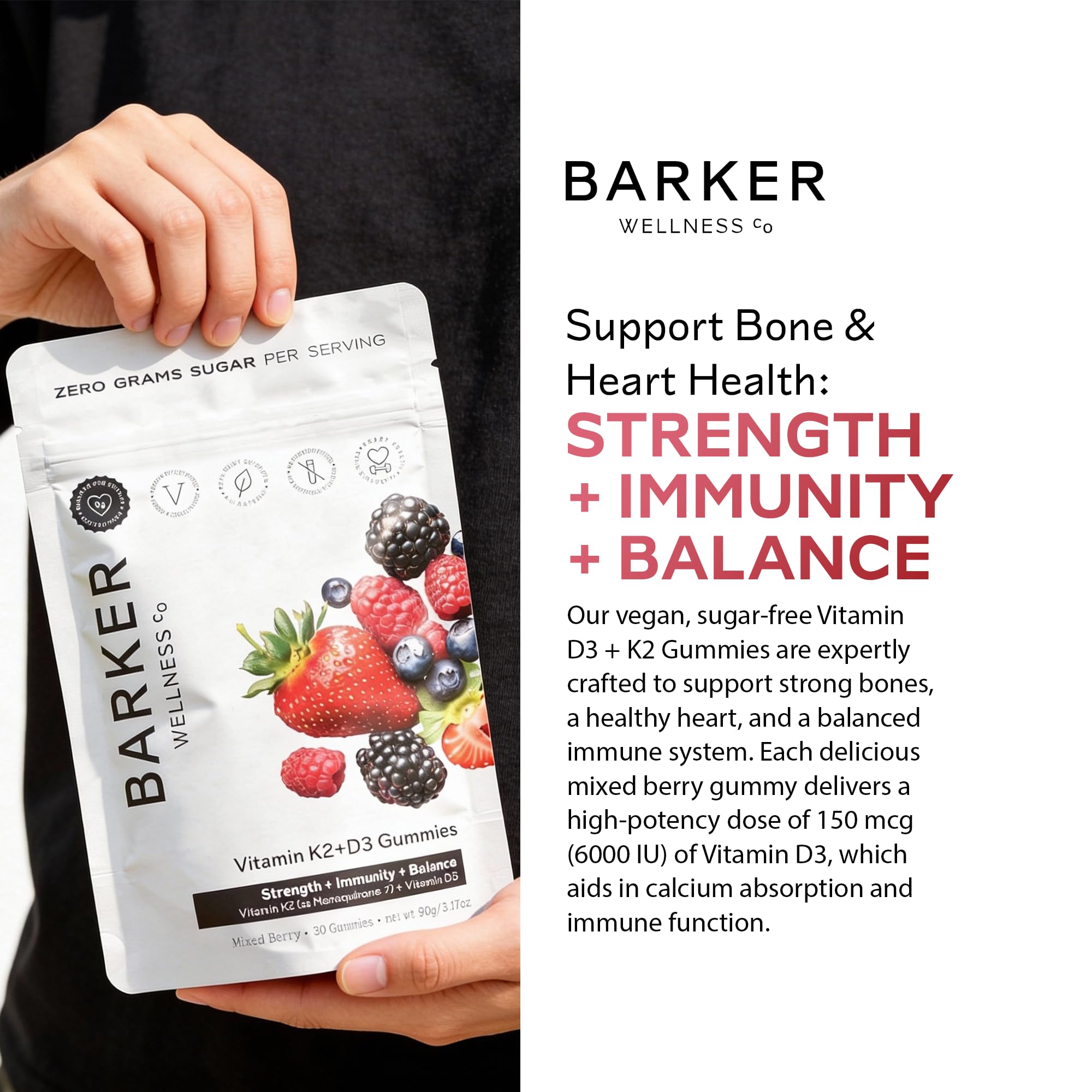 Barker Wellness D3 + K2 Gummies nutritional information