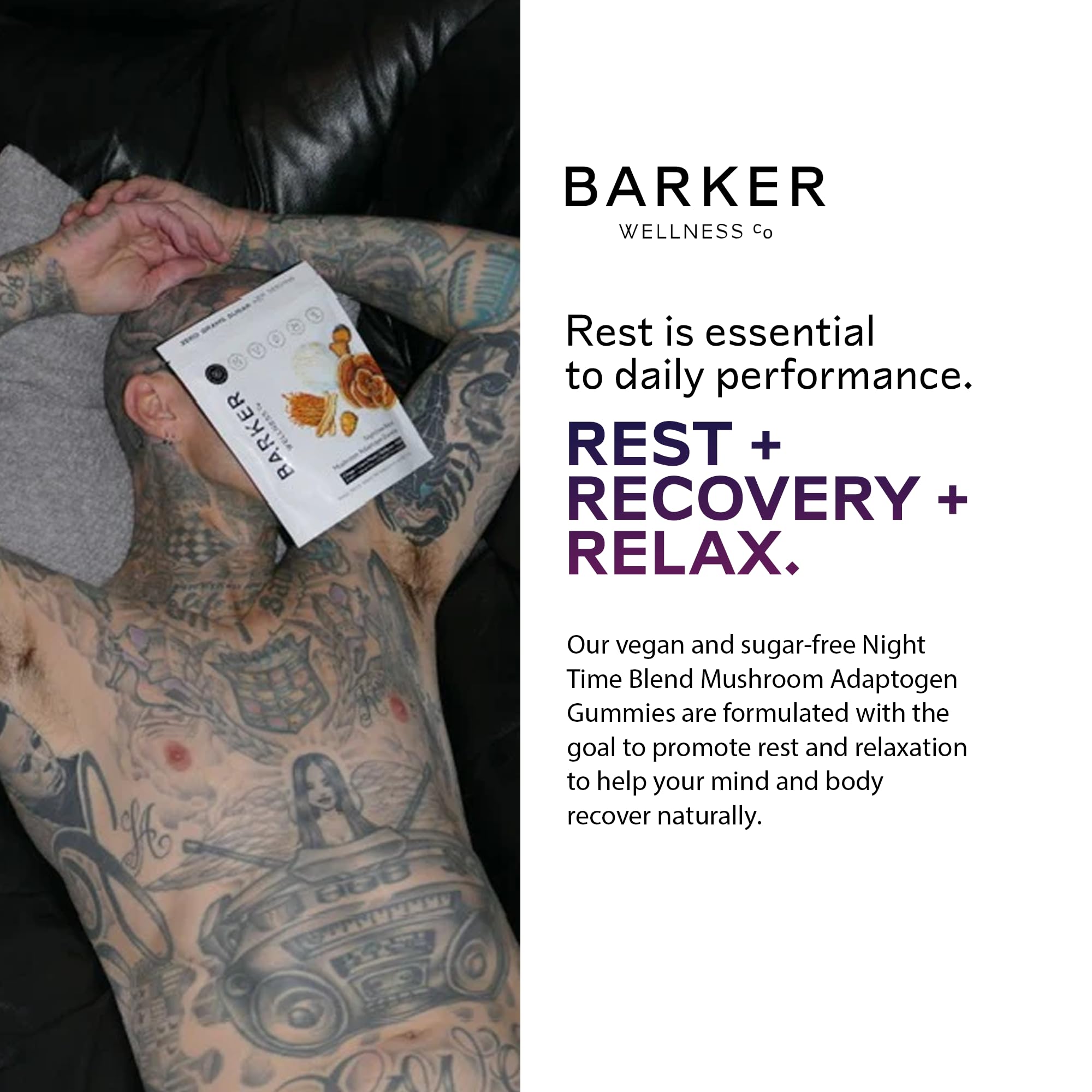 Barker Wellness Nighttime Mushroom Gummies in a bowl