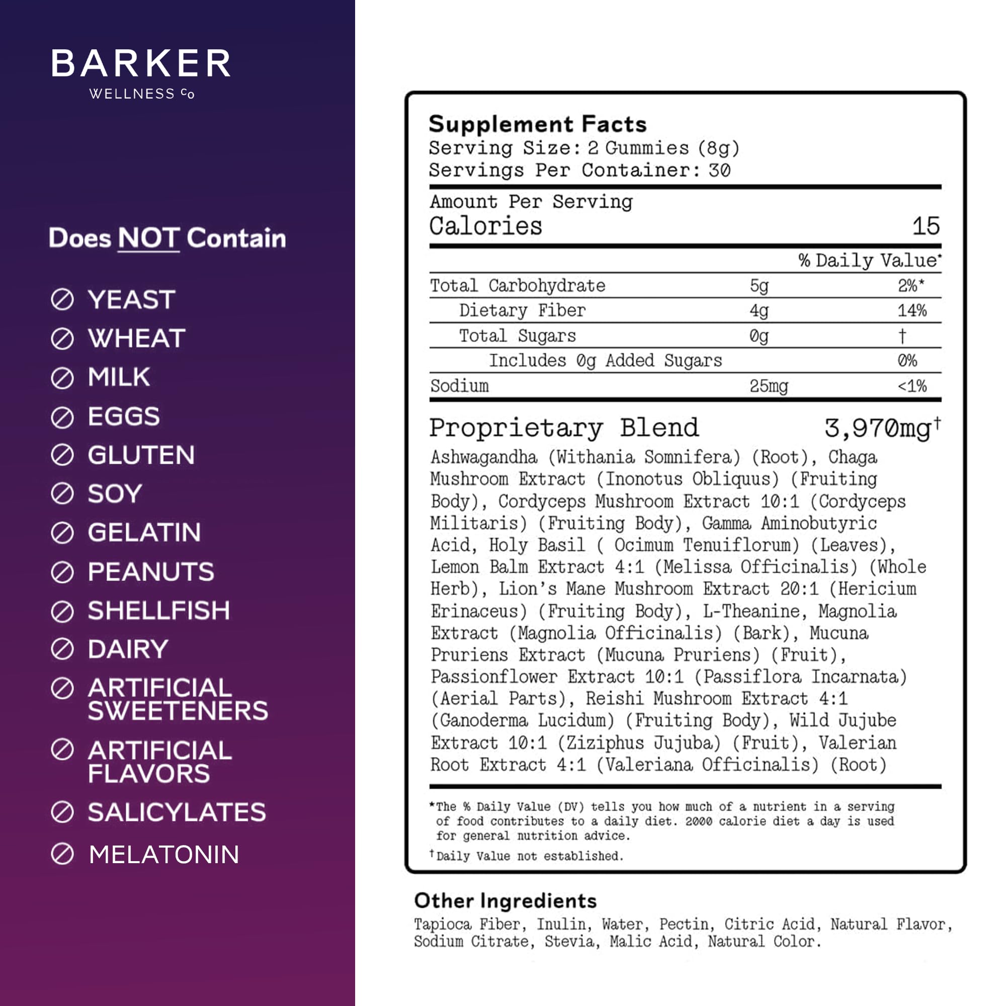 Barker Wellness Nighttime Mushroom Gummies ingredients list