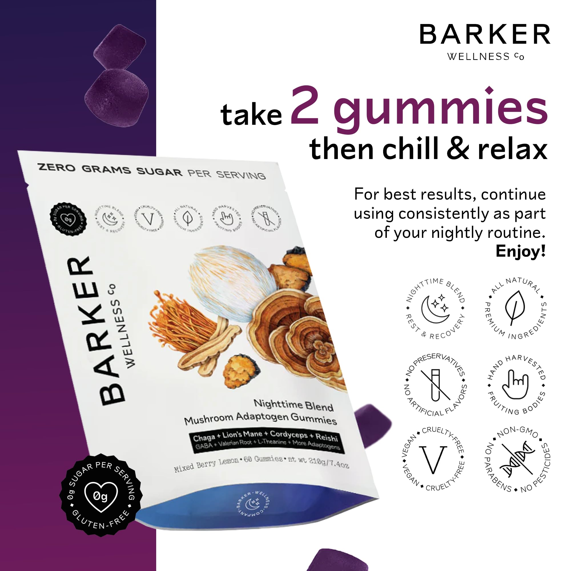 Barker Wellness Nighttime Mushroom Gummies packaging
