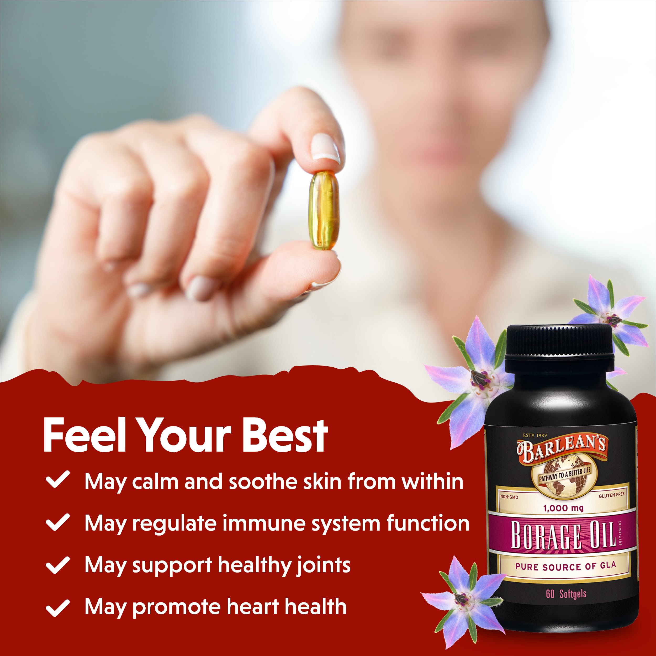 Barlean's Borage Oil Softgels 200mg GLA 1000mg ingredients list
