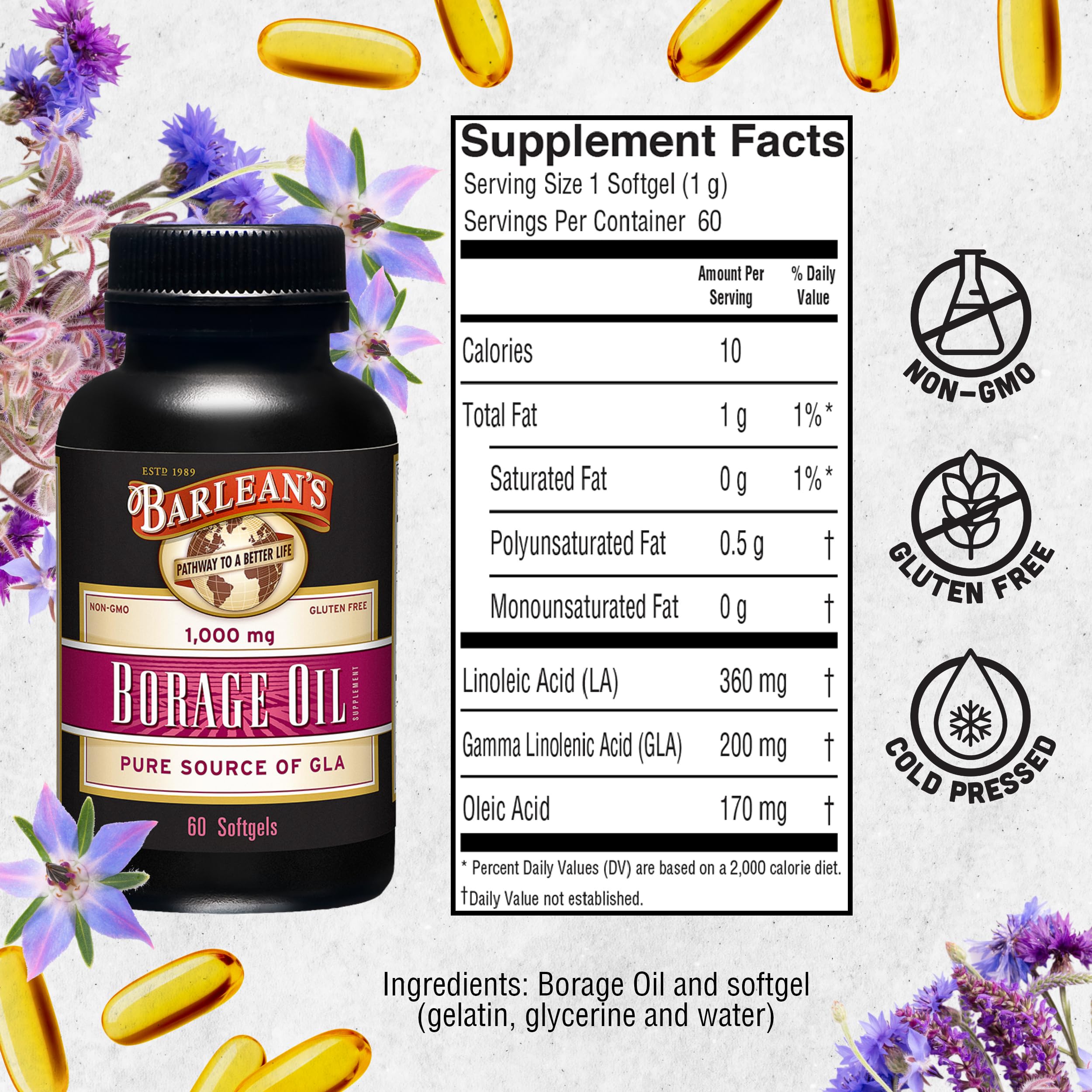 Barlean's Borage Oil Softgels 200mg GLA 1000mg lifestyle scene