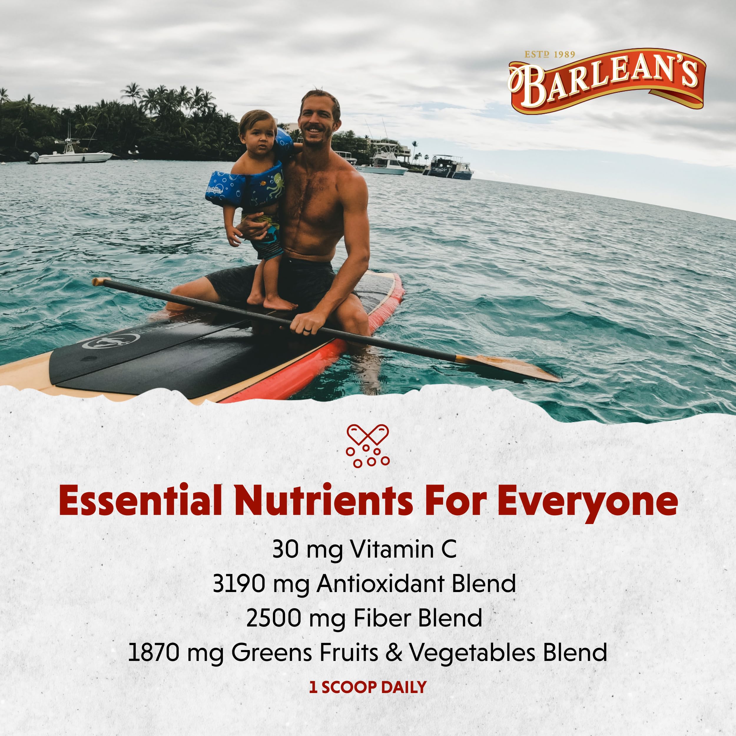 Barlean's Chocolate Silk Greens Superfood Powder in a smoothie