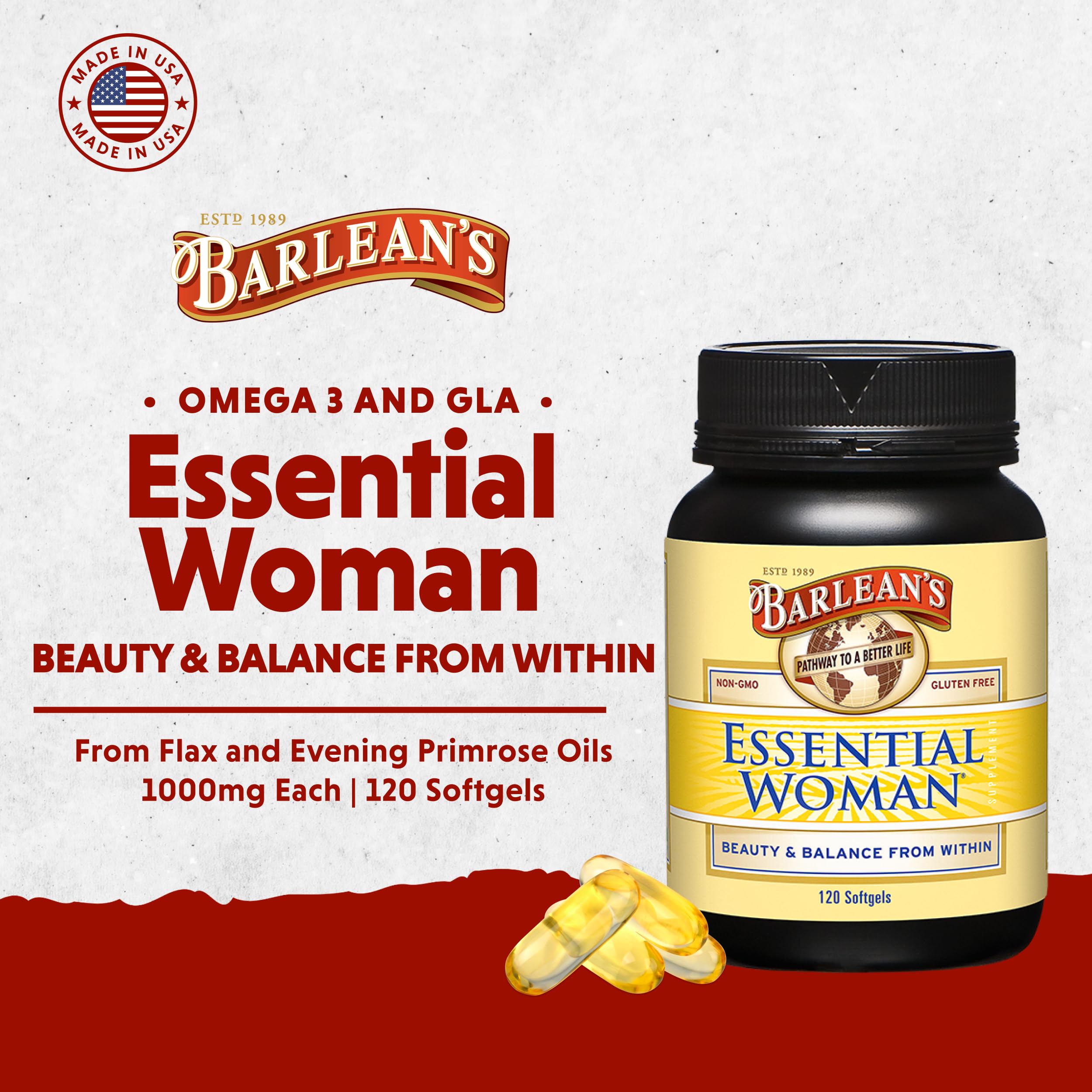 Barlean's Essential Woman Oil Blend 100mg Softgels nutritional information