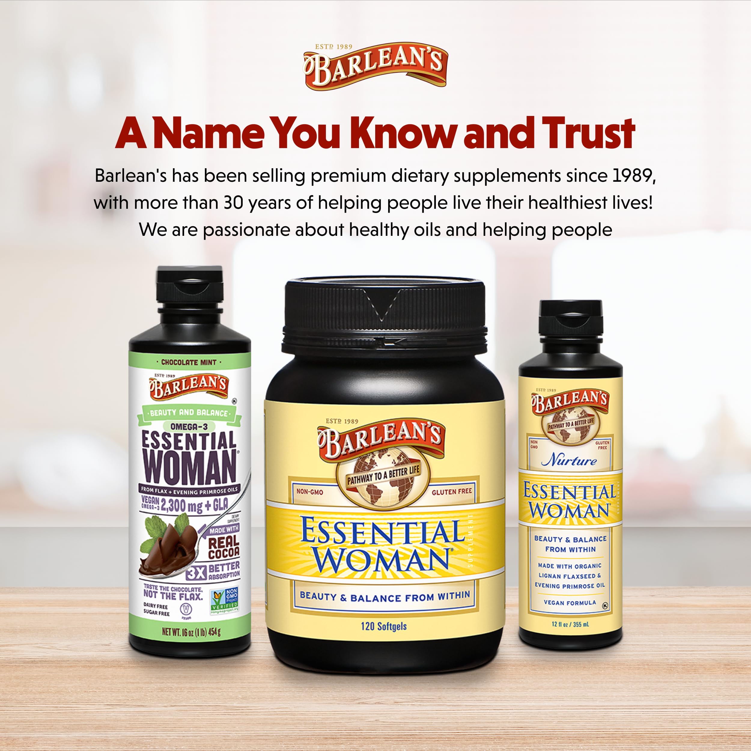 Barlean's Essential Woman Oil Blend 100mg Softgels packaging details
