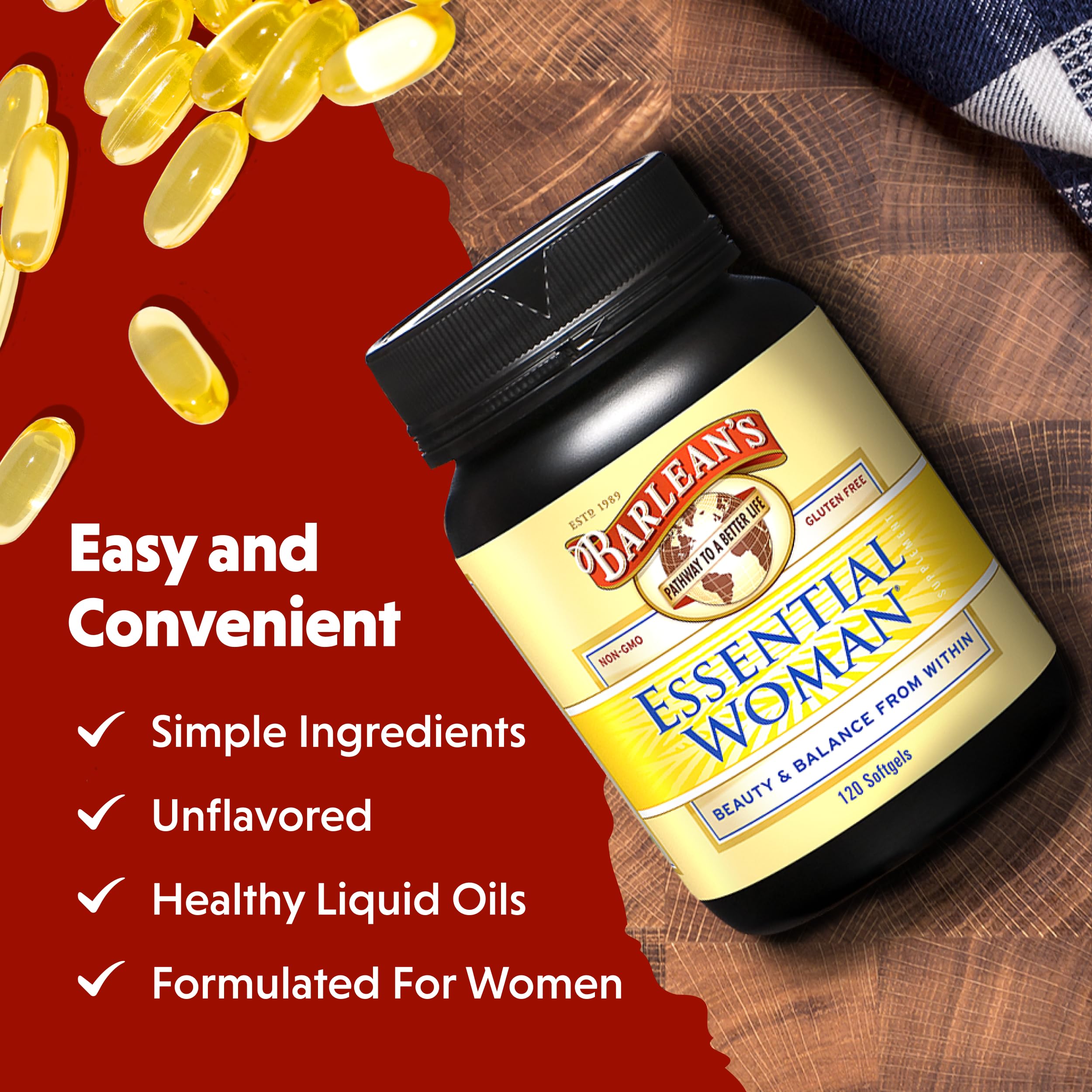 Barlean's Essential Woman Oil Blend 100mg Softgels with measuring spoon