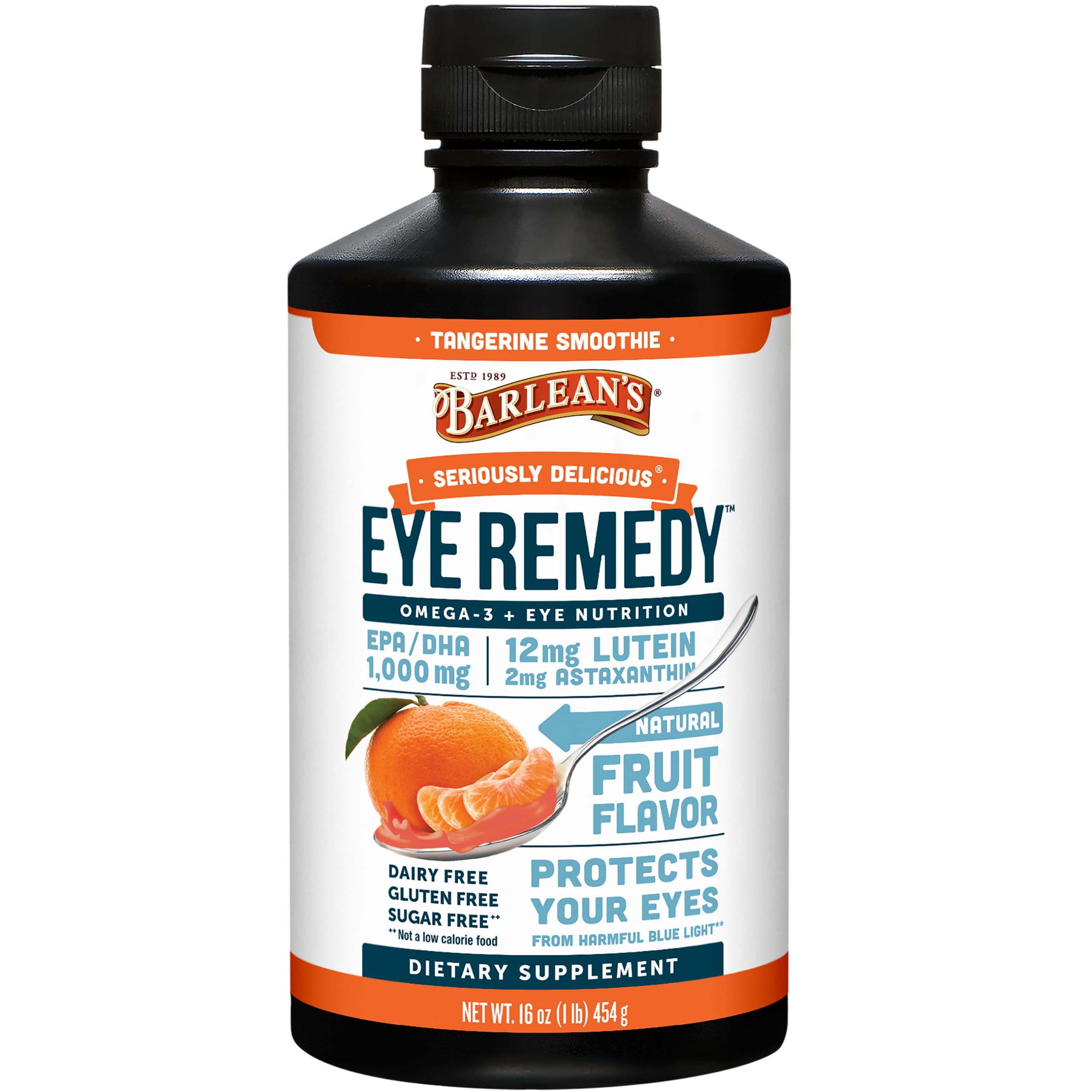Barlean's Eye Remedy Lutein Supplement 499g tangerine flavour front view