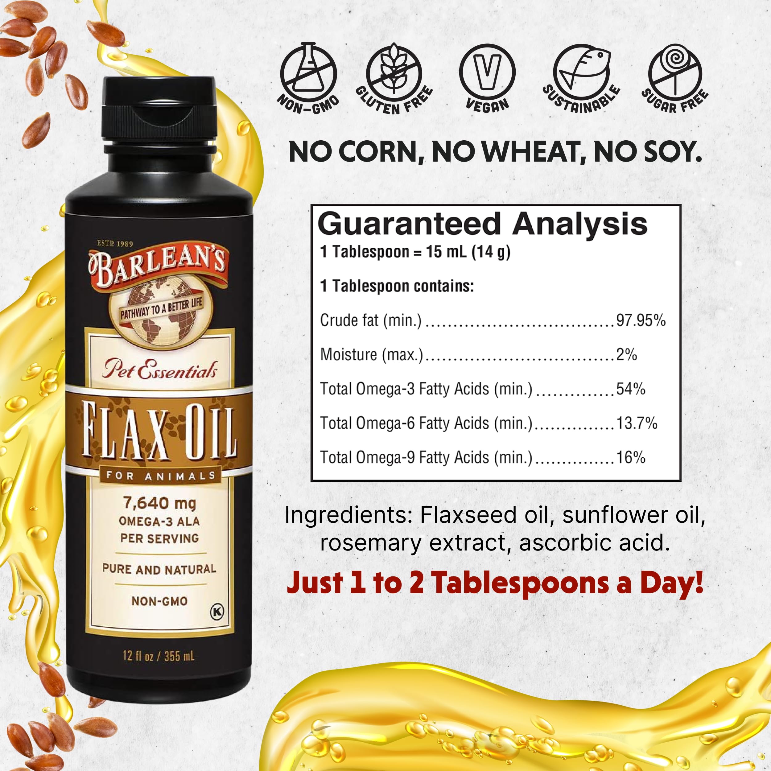 Barlean's Flax Seed Oil 340g back view with nutritional information
