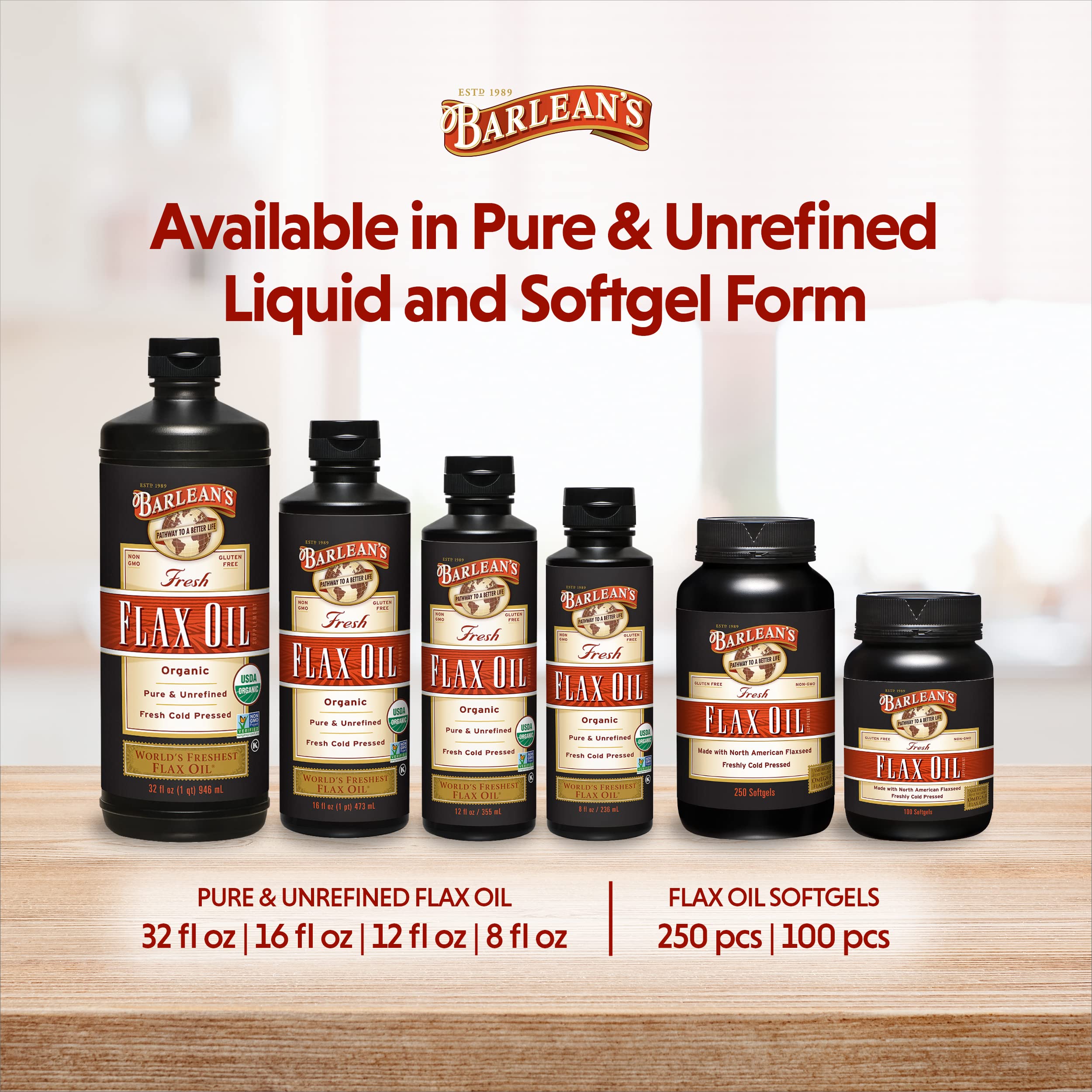 Barlean's Flax Seed Oil Softgels 1000mg in travel bag