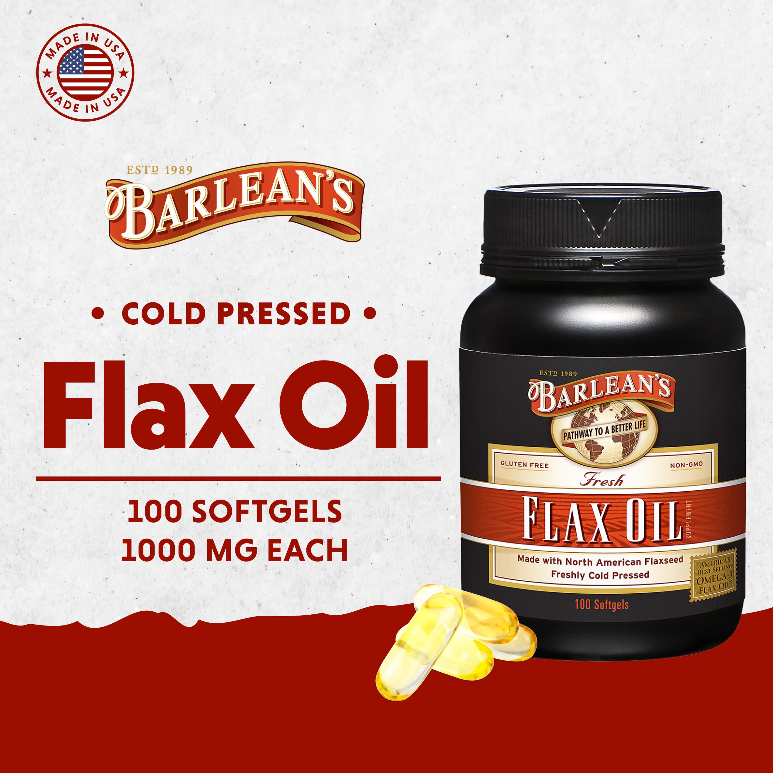 Barlean's Flax Seed Oil Softgels 1000mg side view