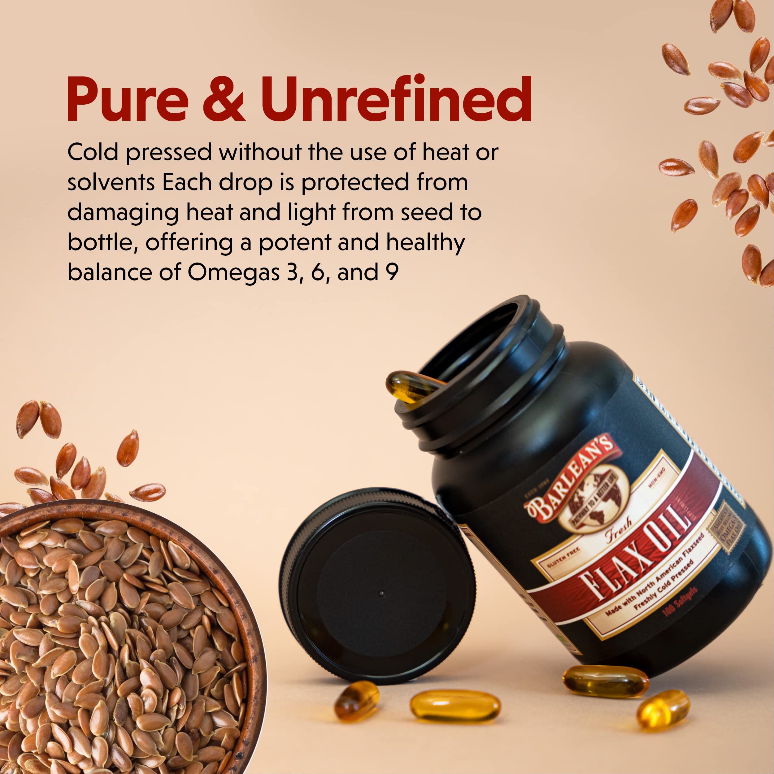 Barlean's Flax Seed Oil Softgels 1000mg softgels in hand