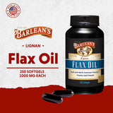 Barlean's Flax Seed Oil Softgels opened bottle with softgels displayed