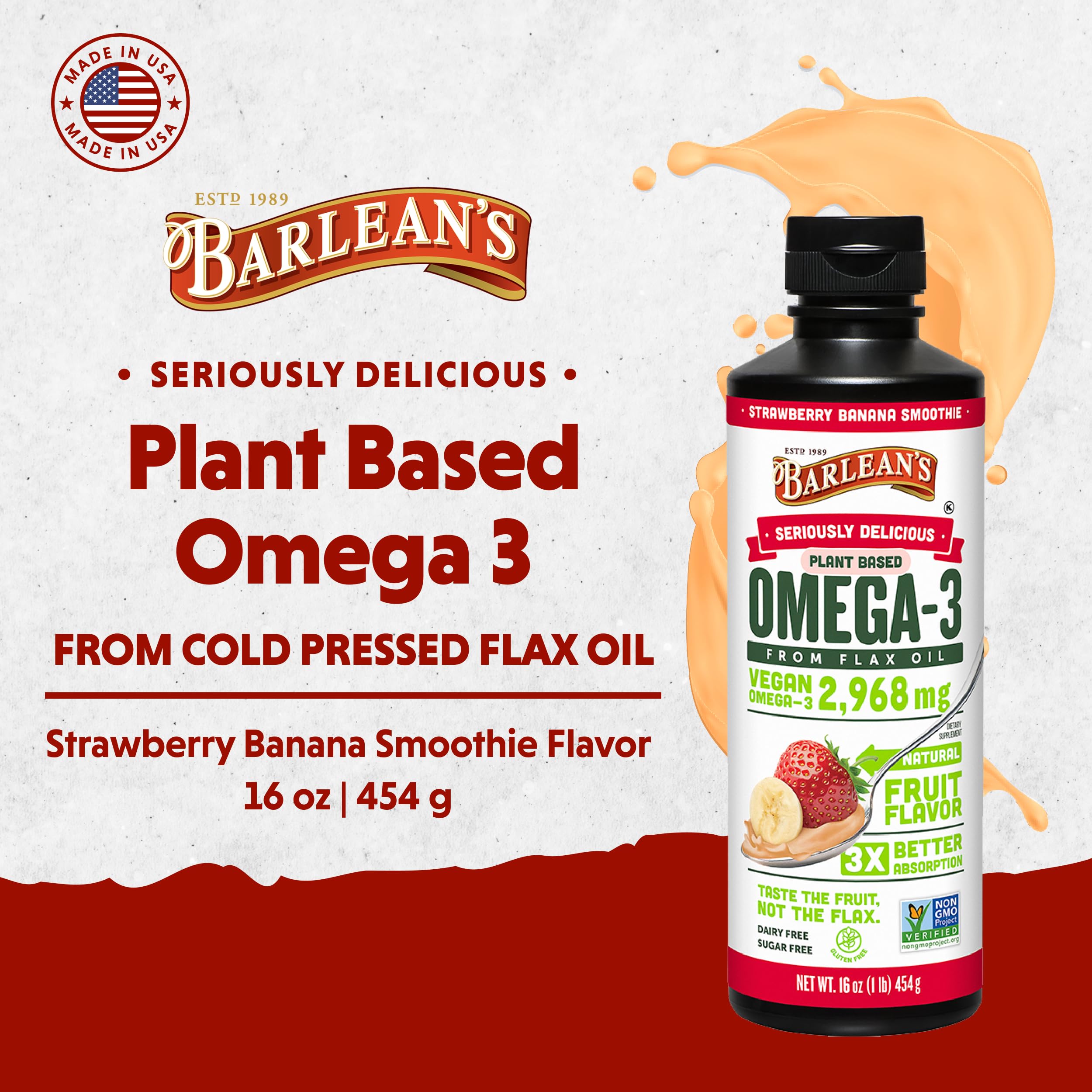 Barlean's Flaxseed Oil Omega-3 Supplement back view