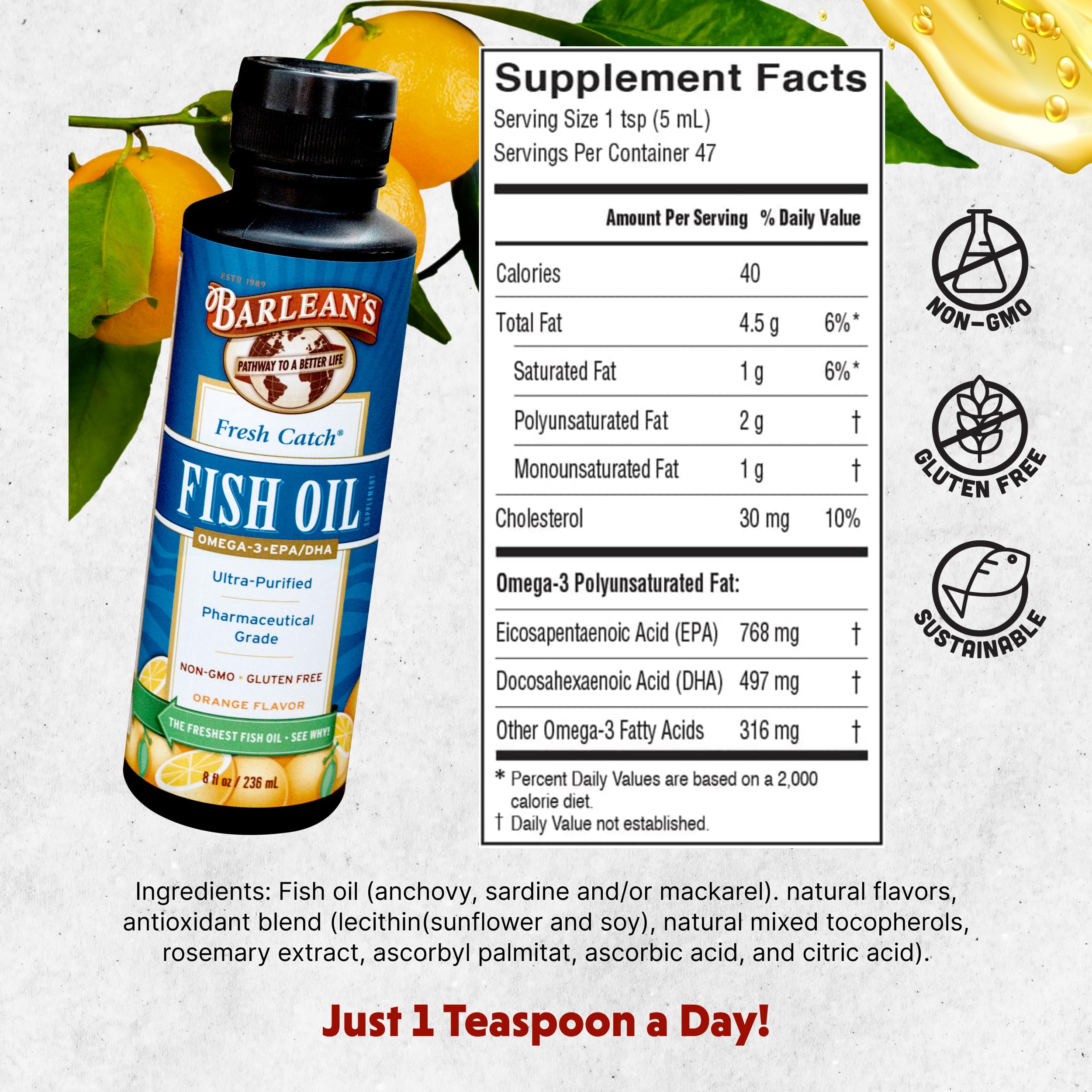 Barlean's Fresh Catch Fish Oil 227g packaging