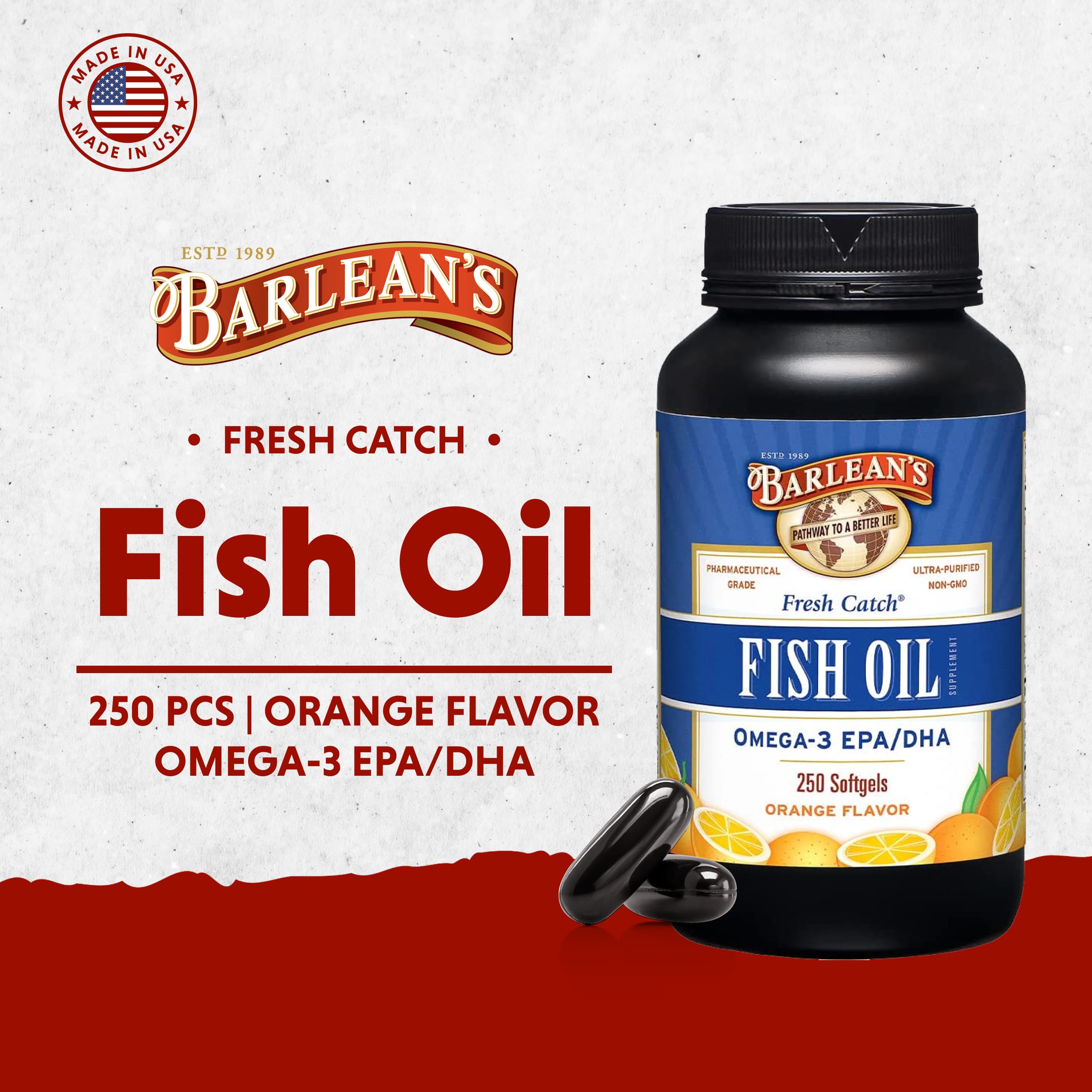 Barlean's Fresh Catch Fish Oil Softgels 1000mg back view