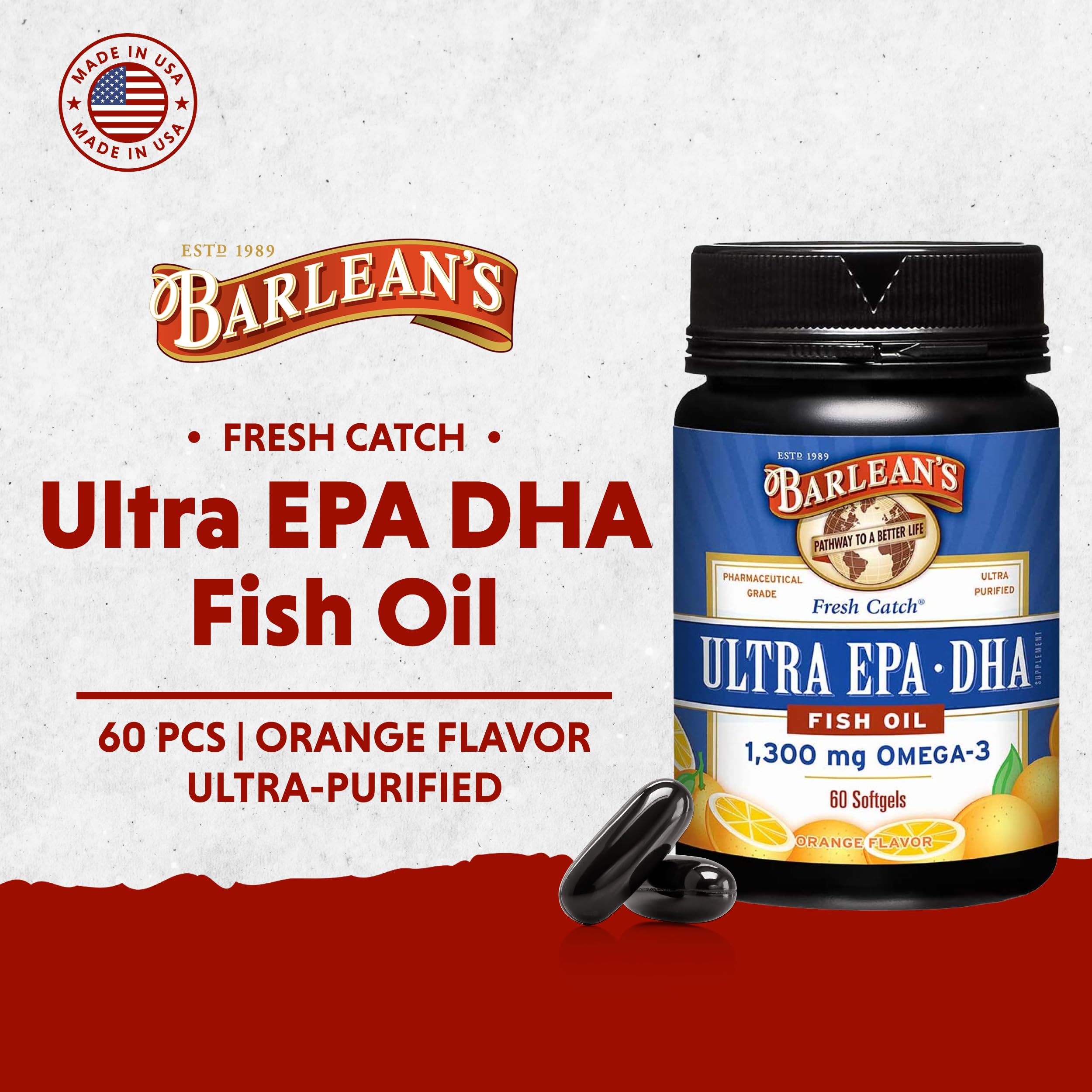 Barlean's Fresh Catch Fish Oil softgels in packaging