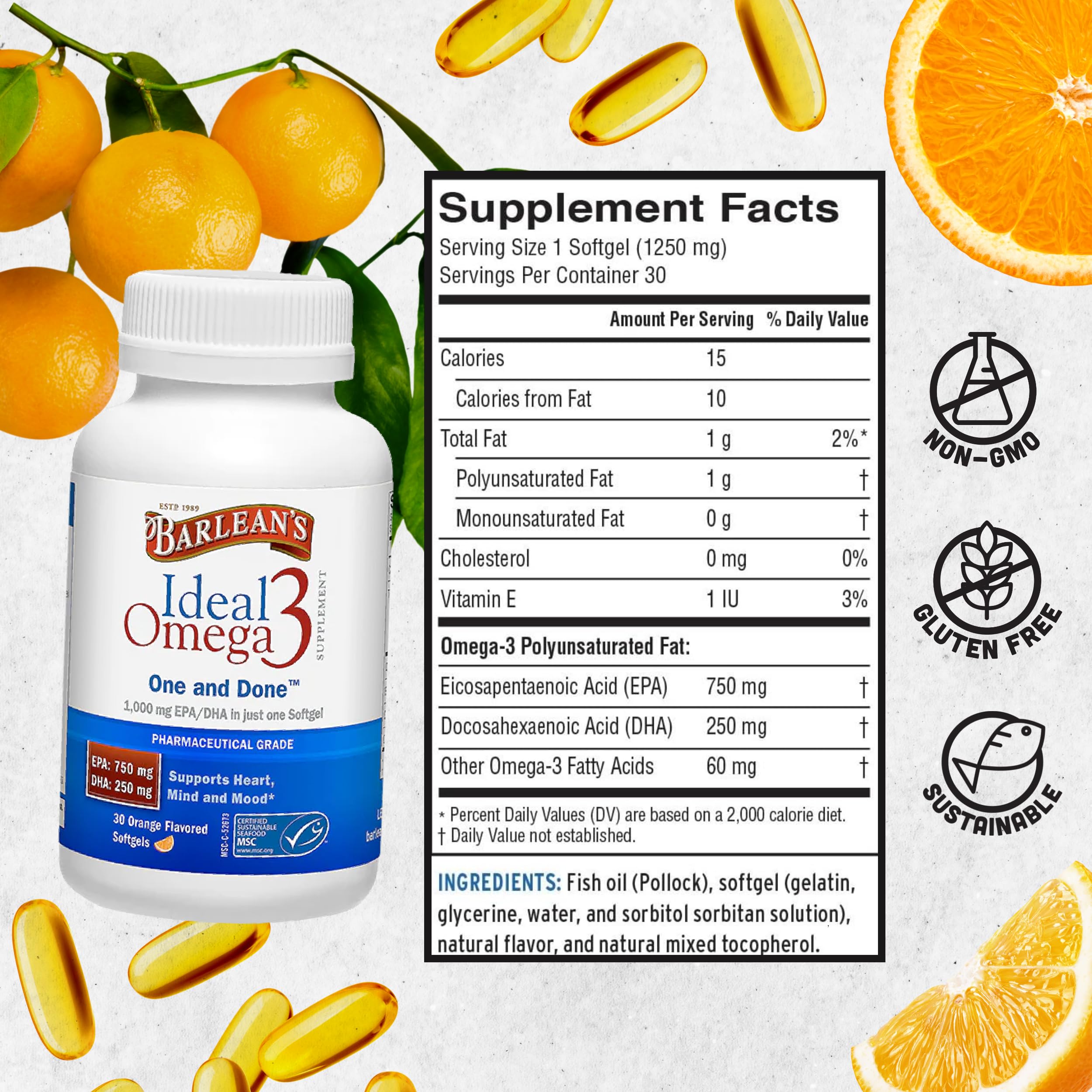 Barlean's Ideal Omega 3 Softgel Capsules 1000mg lifestyle scene