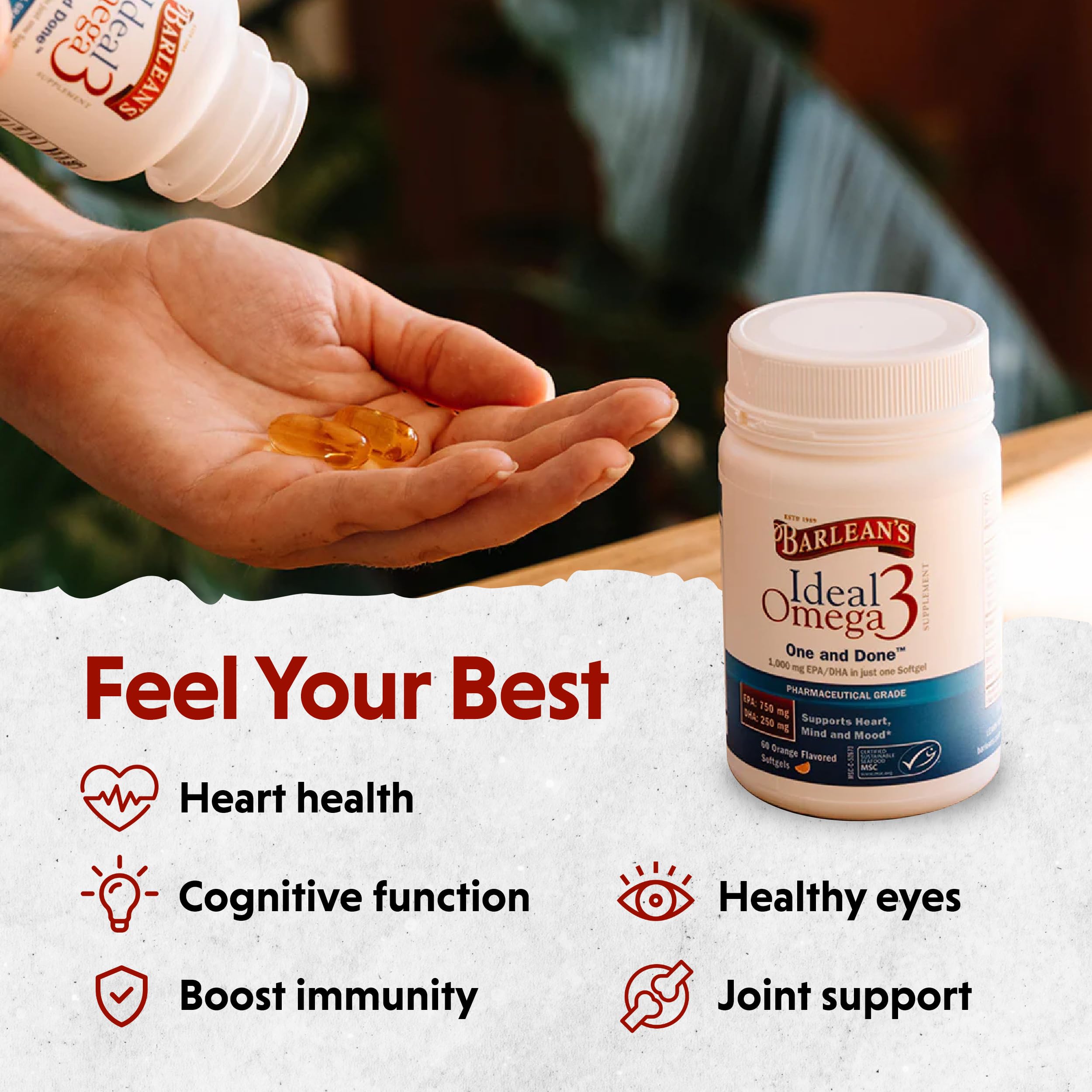 Barlean's Ideal Omega 3 Softgel Capsules 1000mg softgel close-up