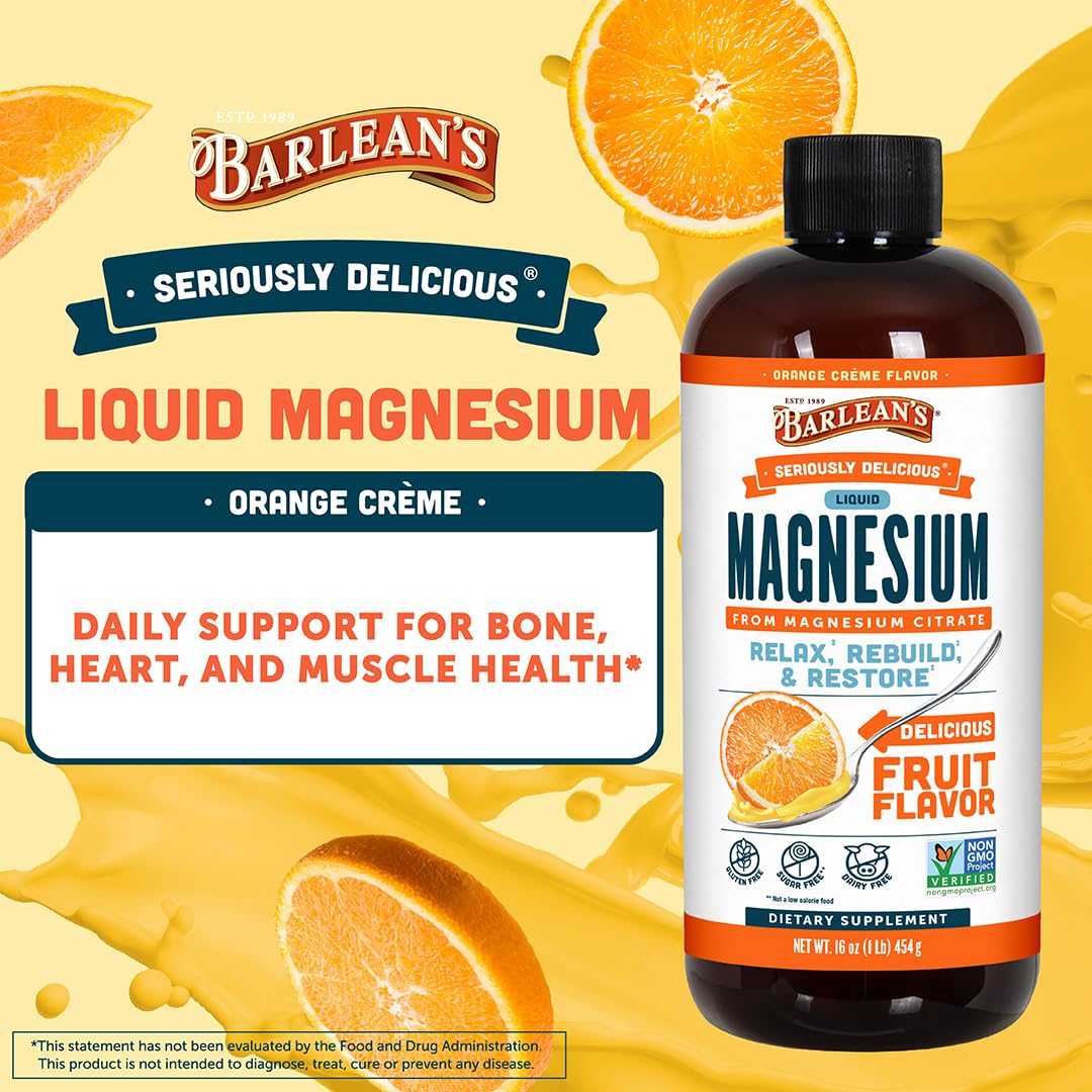 Barlean's Liquid Magnesium 508g back view showing ingredient list