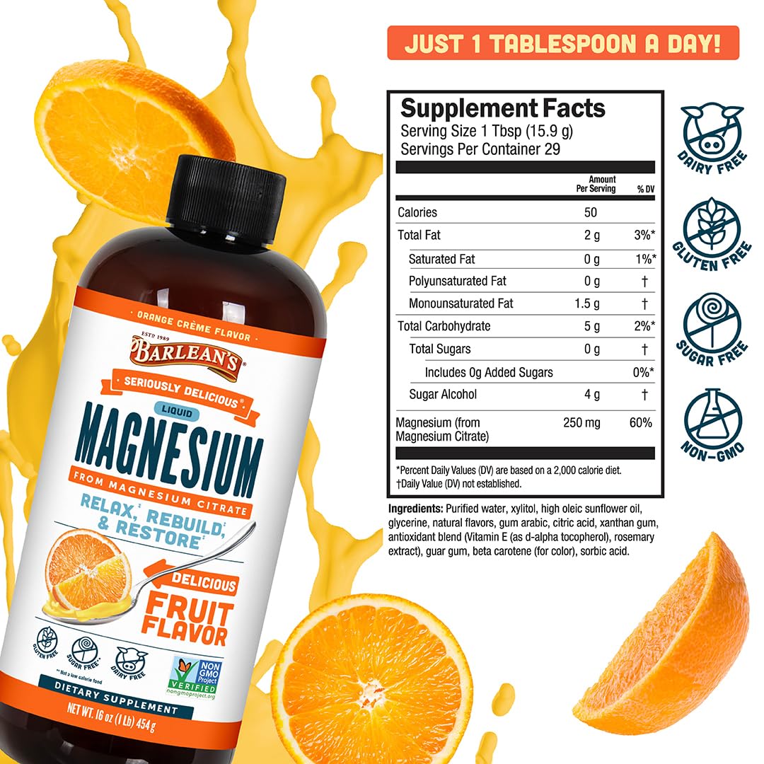 Barlean's Liquid Magnesium 508g packaging on a kitchen counter
