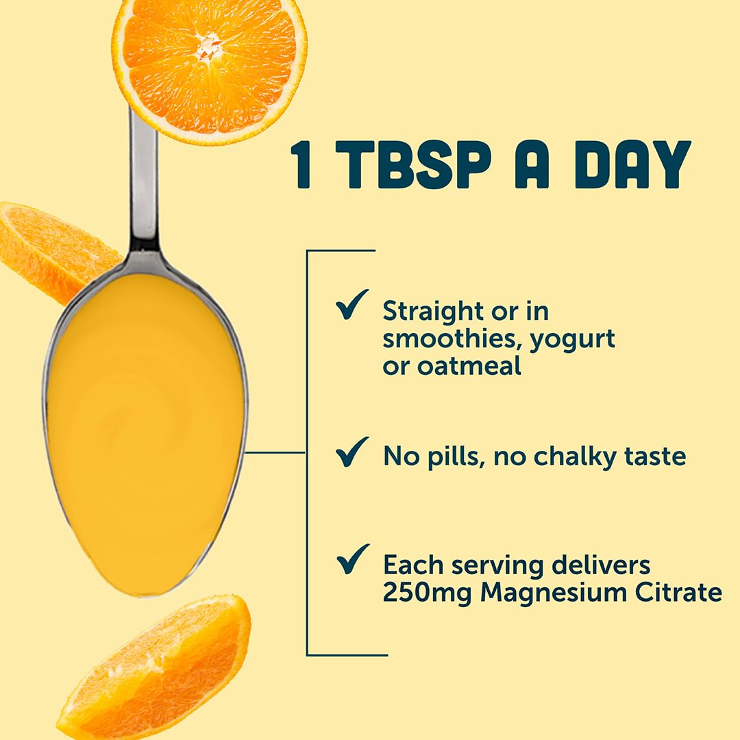 Barlean's Liquid Magnesium 508g with fresh oranges on a table