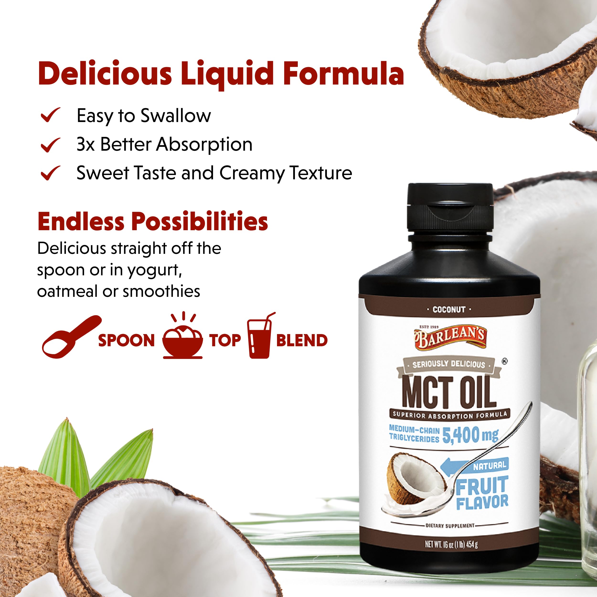 Barlean's MCT Oil 5400mg coconut flavour nutrition label