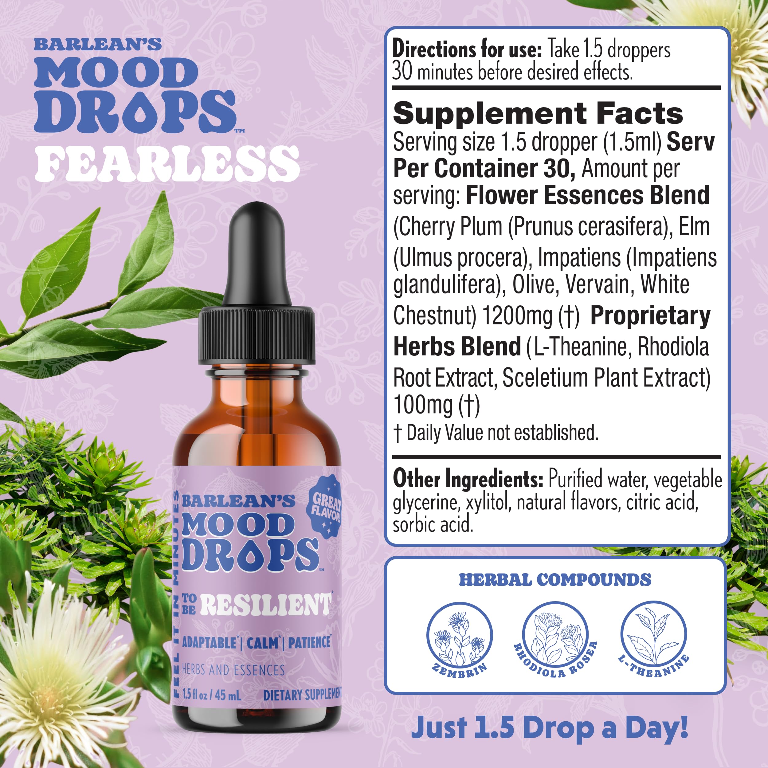 Barlean's Mood Drops bottle with dropper