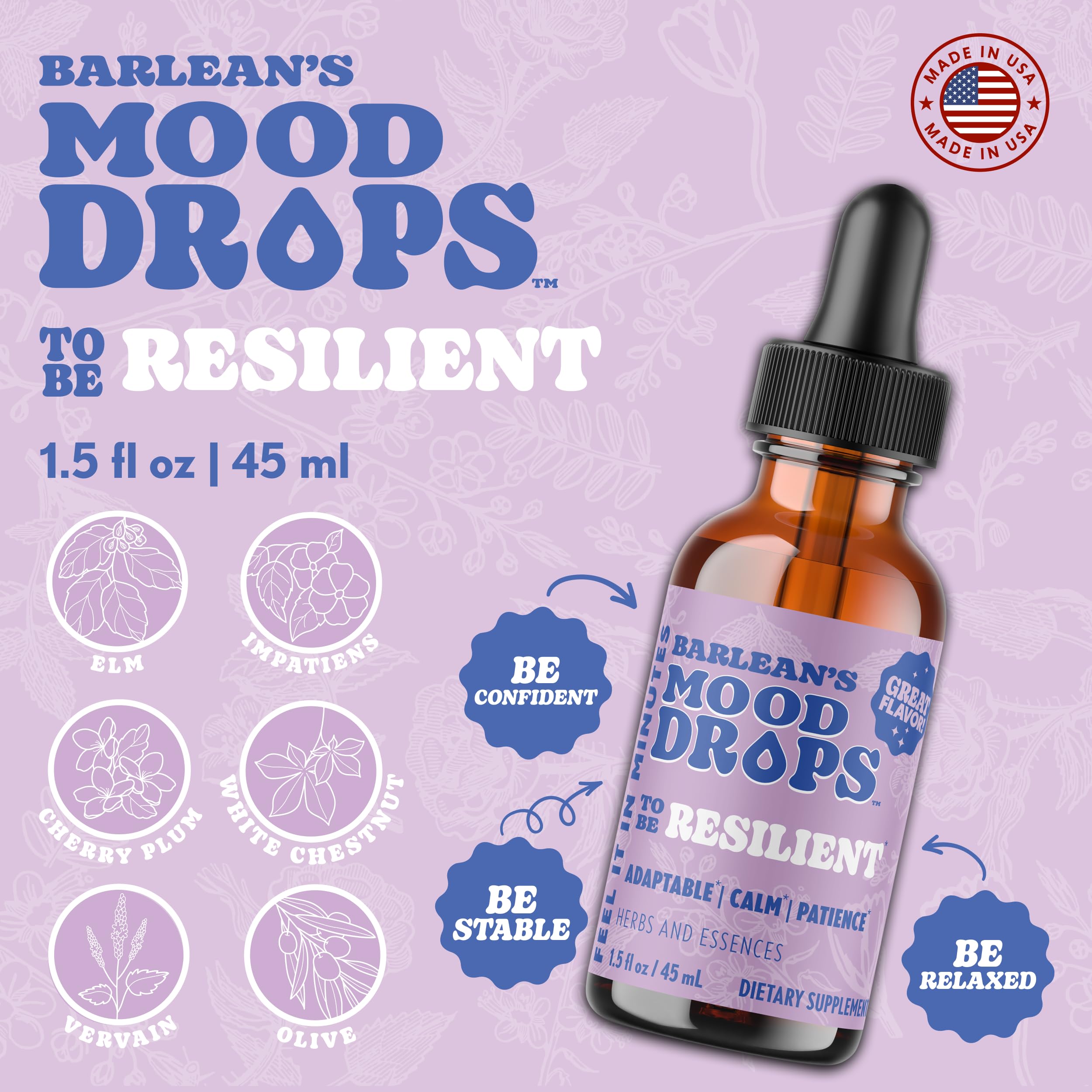 Barlean's Mood Resilient L-Theanine Liquid Drops packaging
