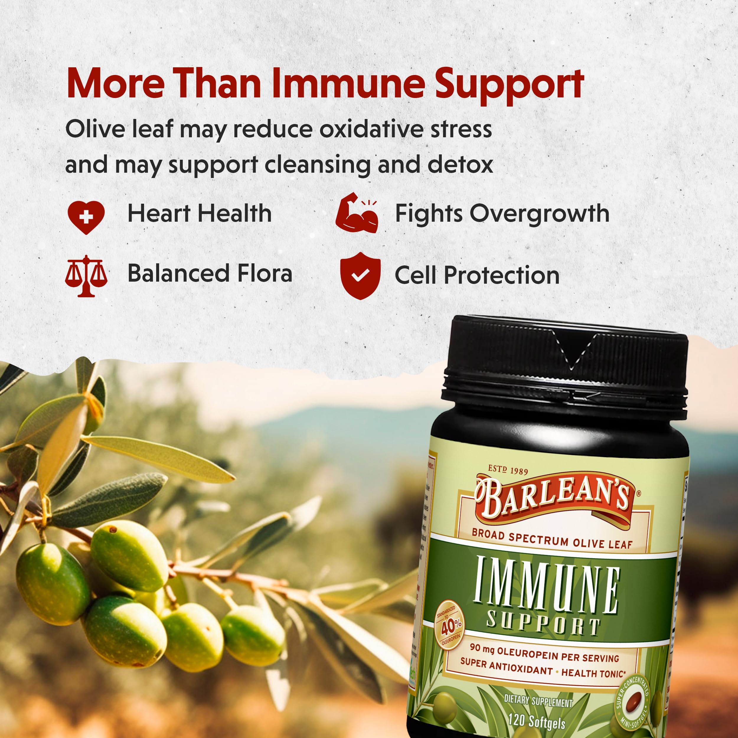 Barlean's Olive Leaf Complex softgel bottle top view