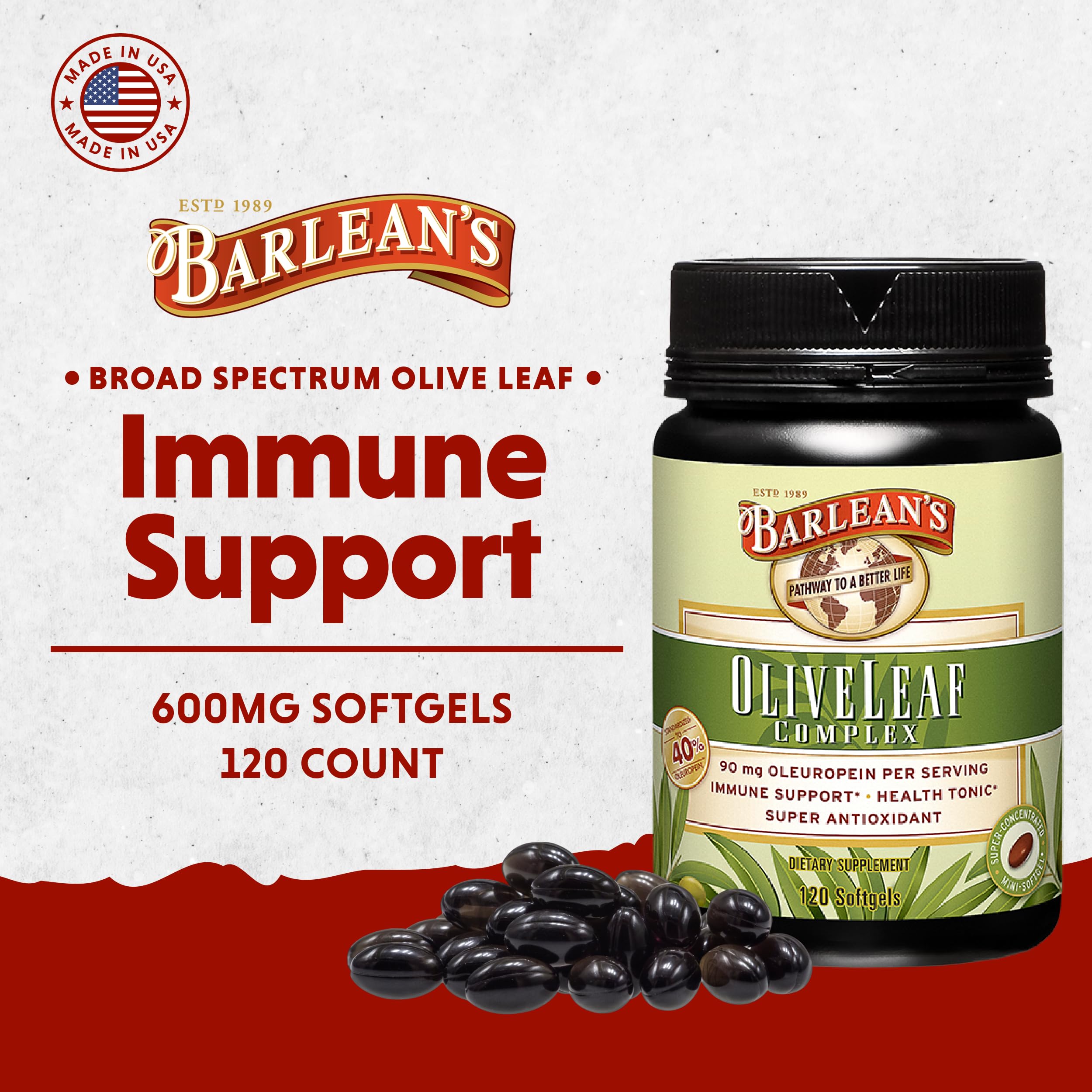 Barlean's Olive Leaf Complex softgel close-up
