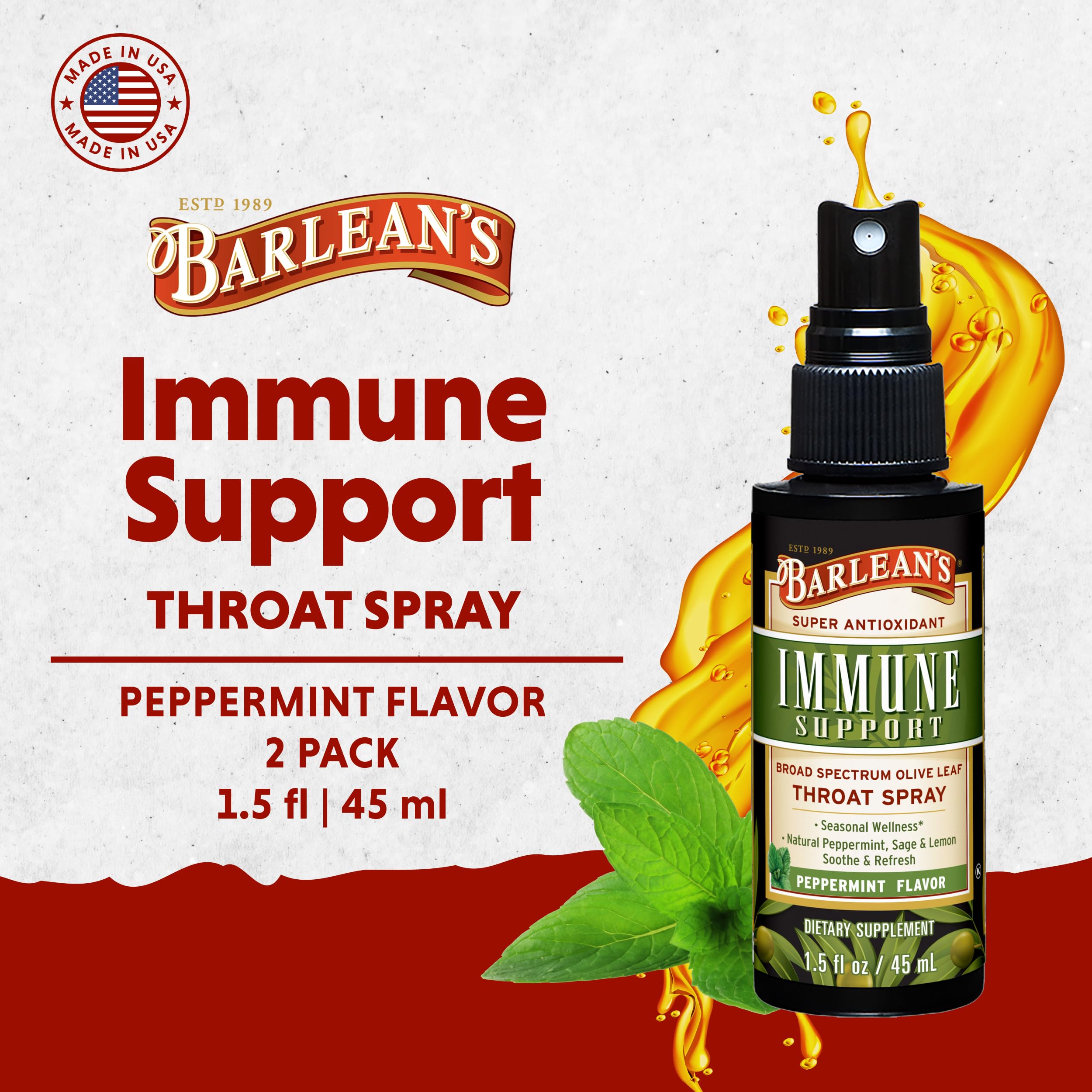 Barlean's Olive Leaf Complex Throat Spray 150g packaging