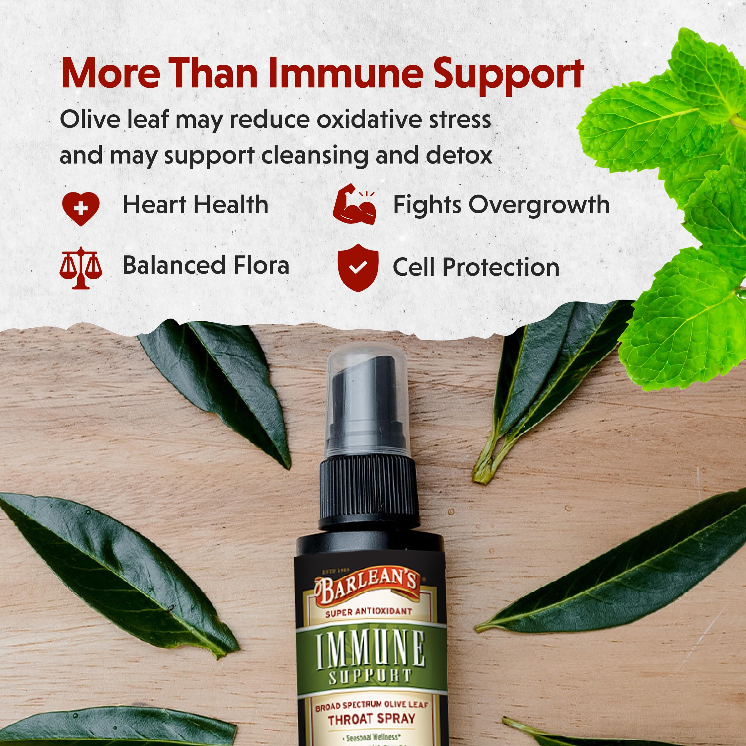 Barlean's Olive Leaf Complex Throat Spray 41g packaging