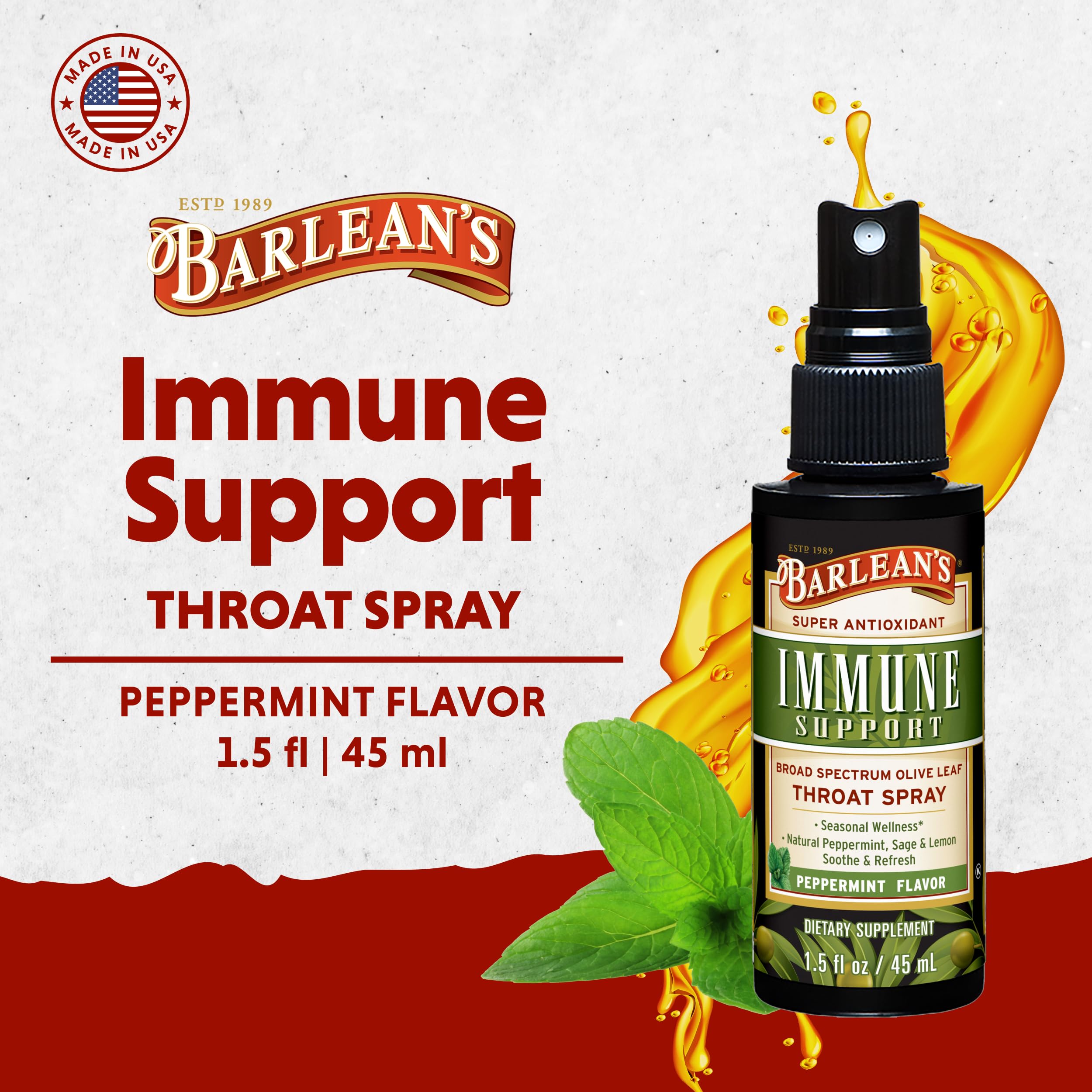 Barlean's Olive Leaf Complex Throat Spray 41g side view