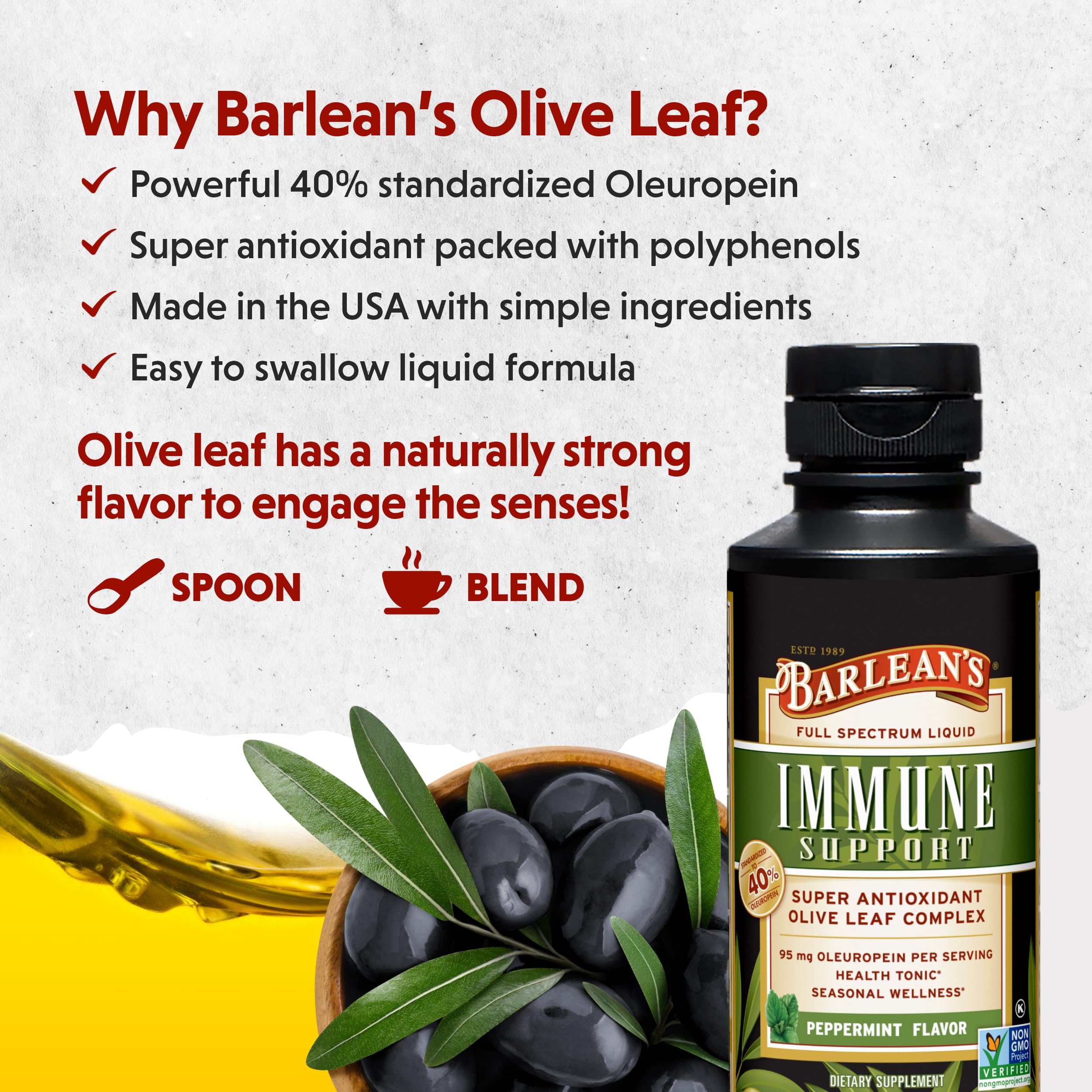 Barlean's Olive Leaf Extract 227g bottle back view