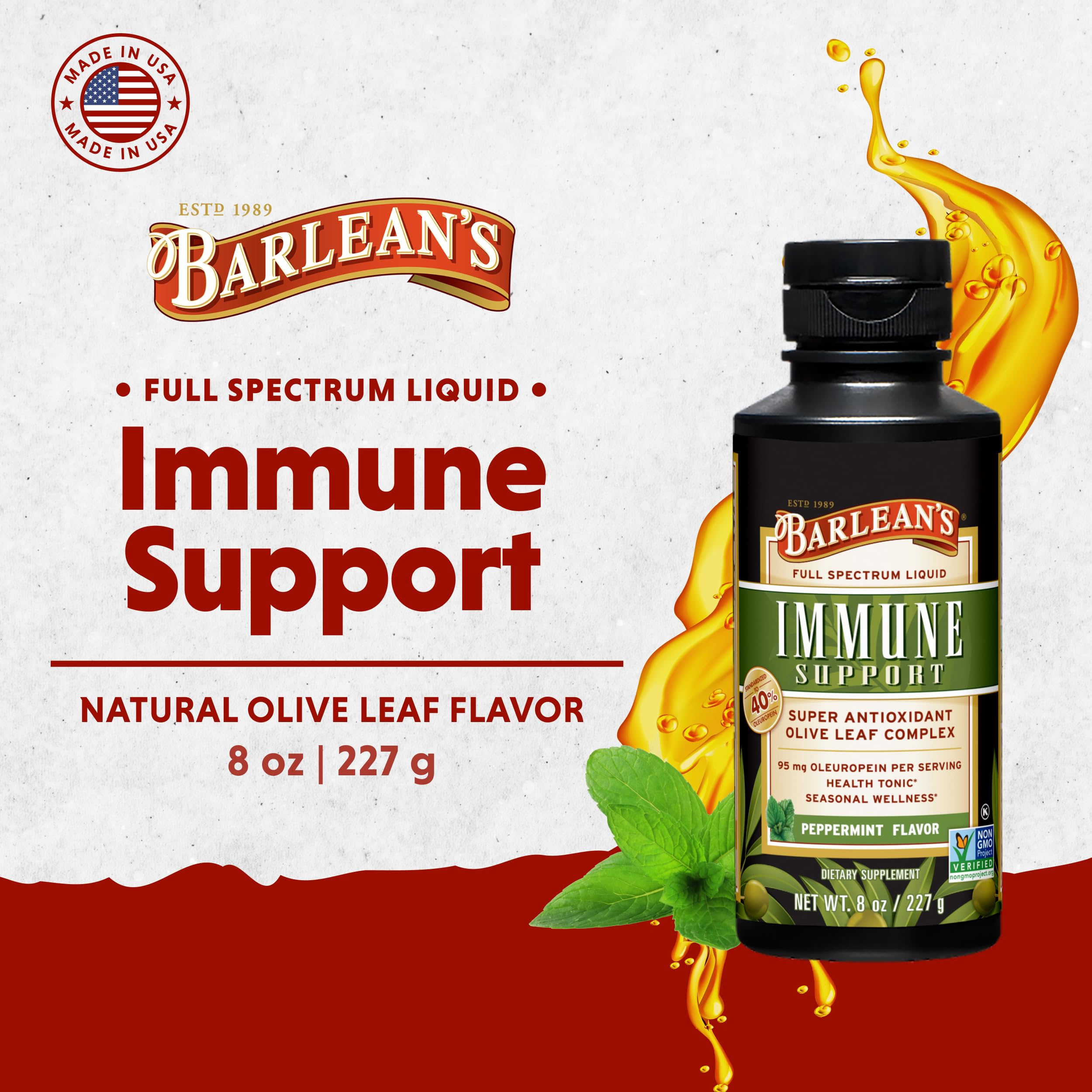 Barlean's Olive Leaf Extract 227g bottle side view