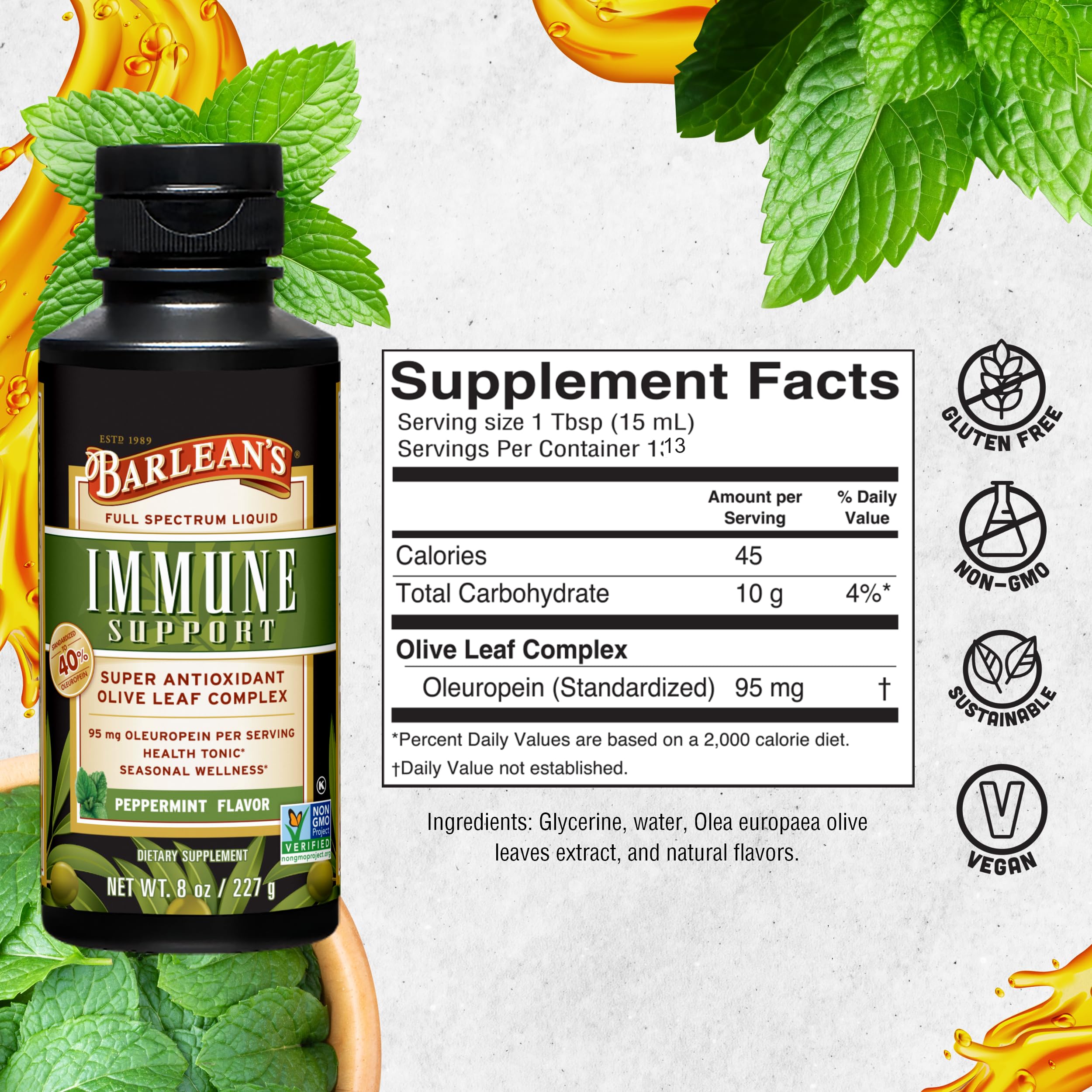Barlean's Olive Leaf Extract 227g ingredients list