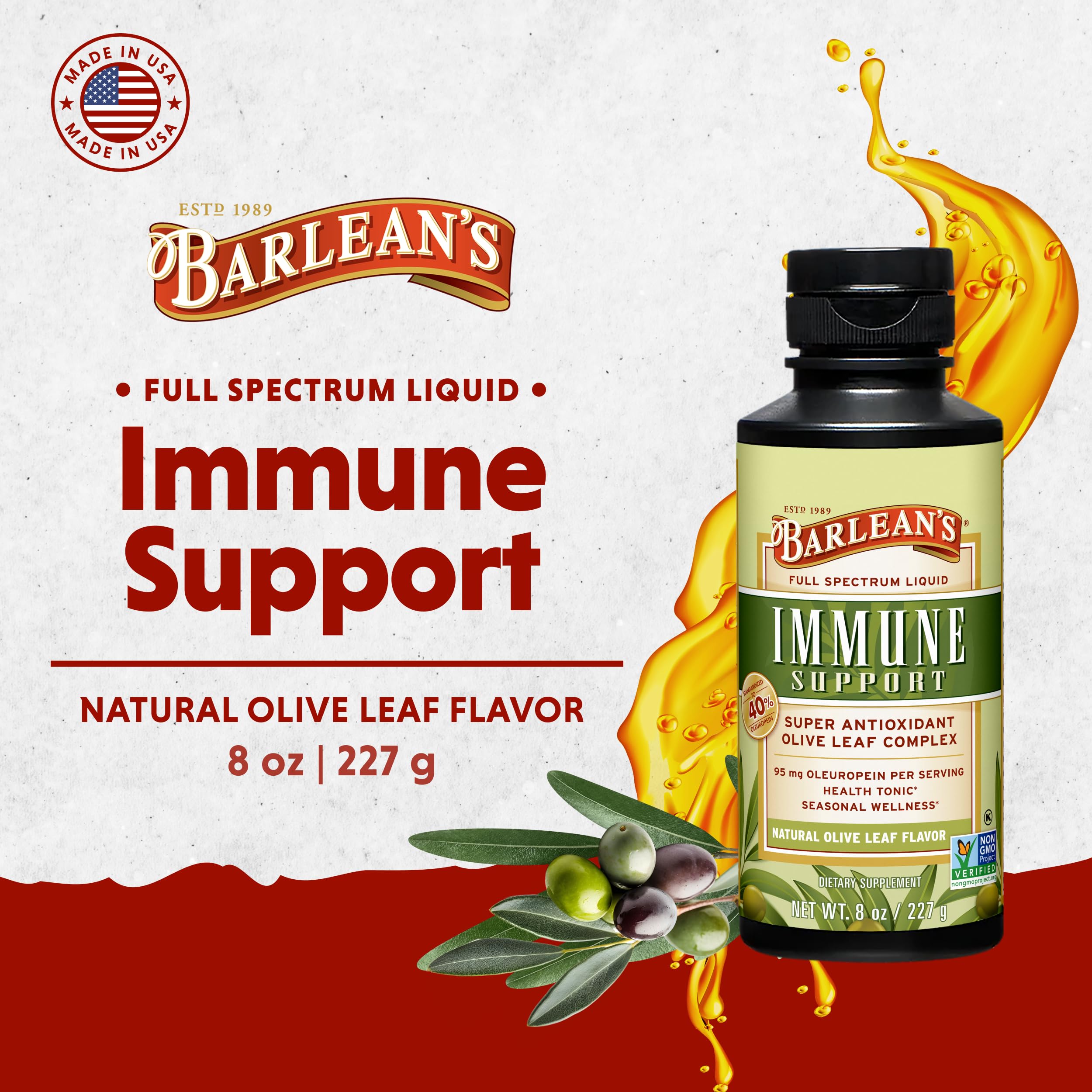 Barlean's Olive Leaf Extract 255g back view showing ingredients