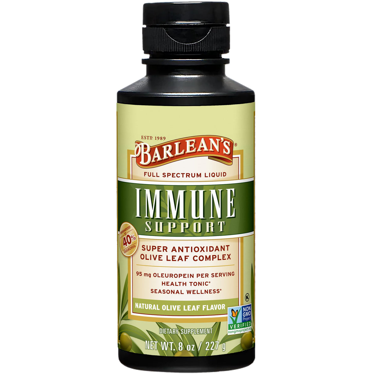 Barlean's Olive Leaf Extract 255g front view with packaging