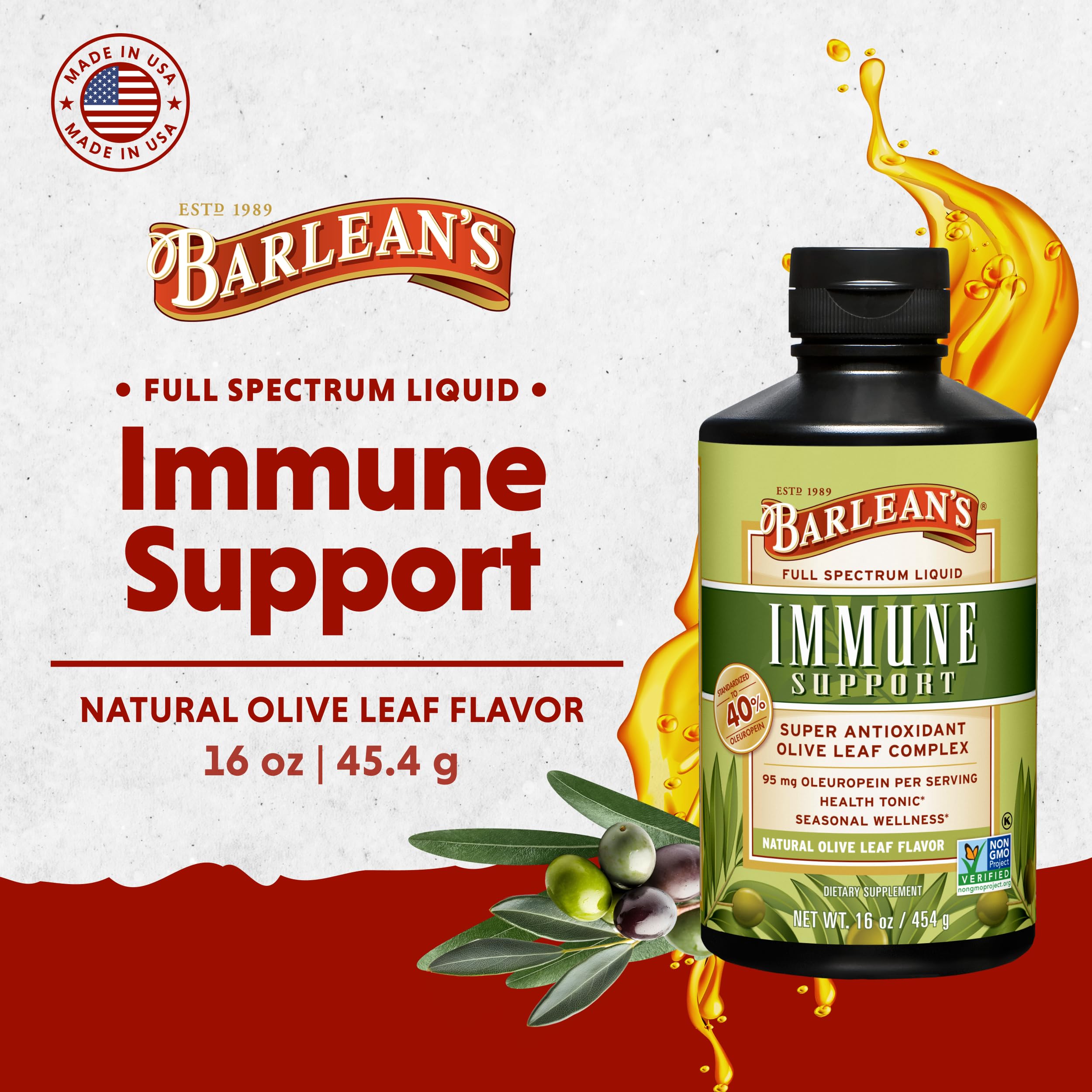 Barlean's Olive Leaf Extract 454g bottle side view