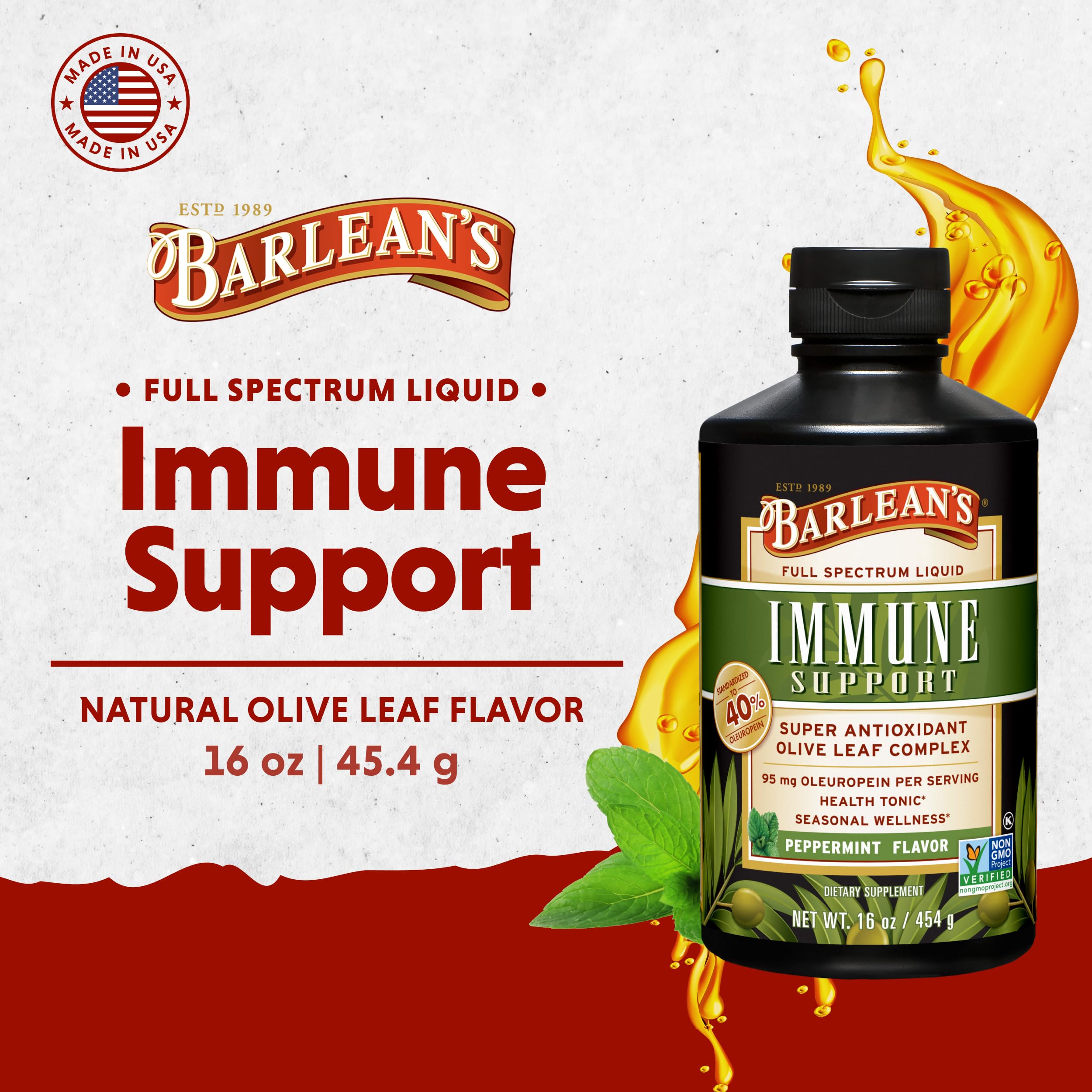 Barlean's Olive Leaf Extract 454g bottle side view