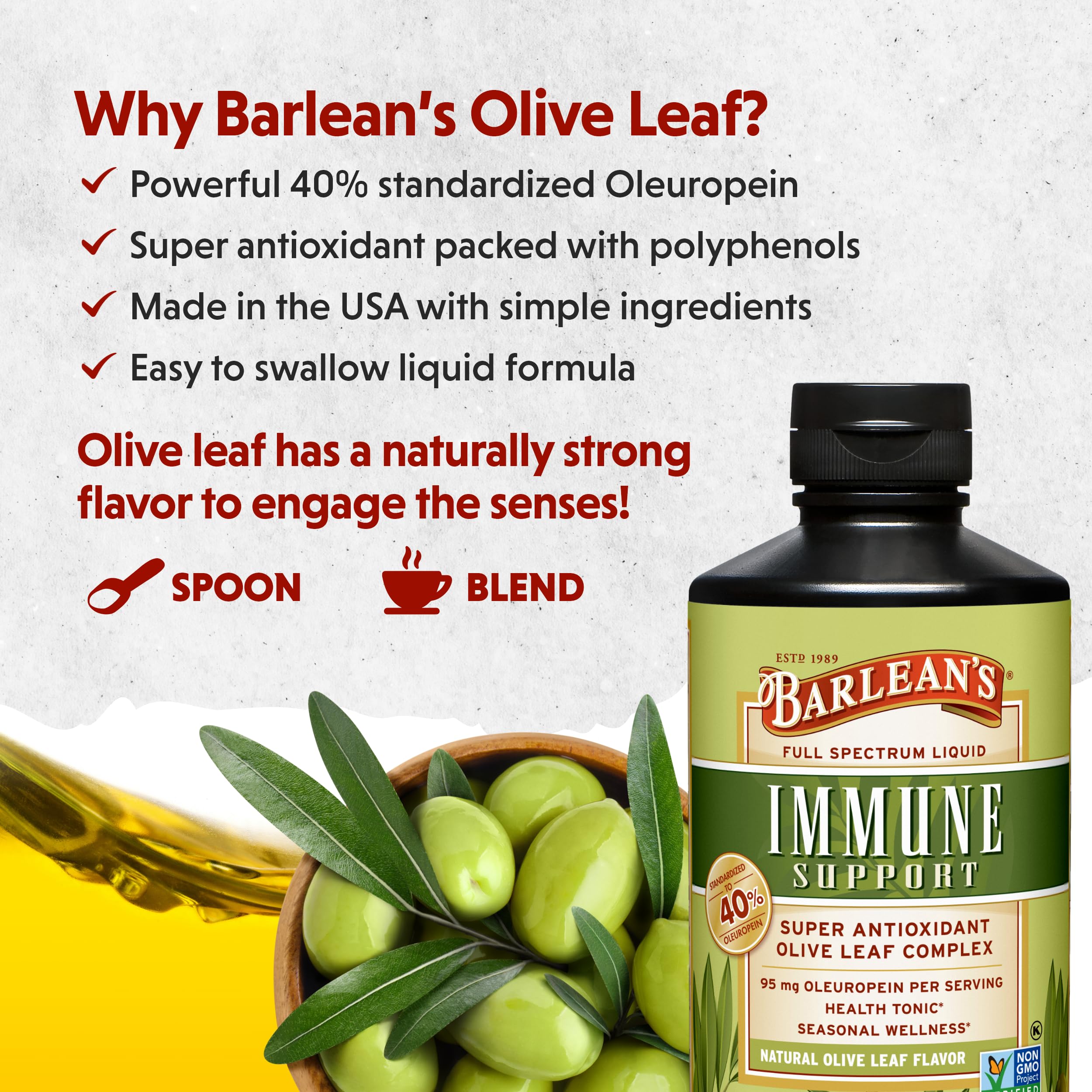 Barlean's Olive Leaf Extract 454g label close-up