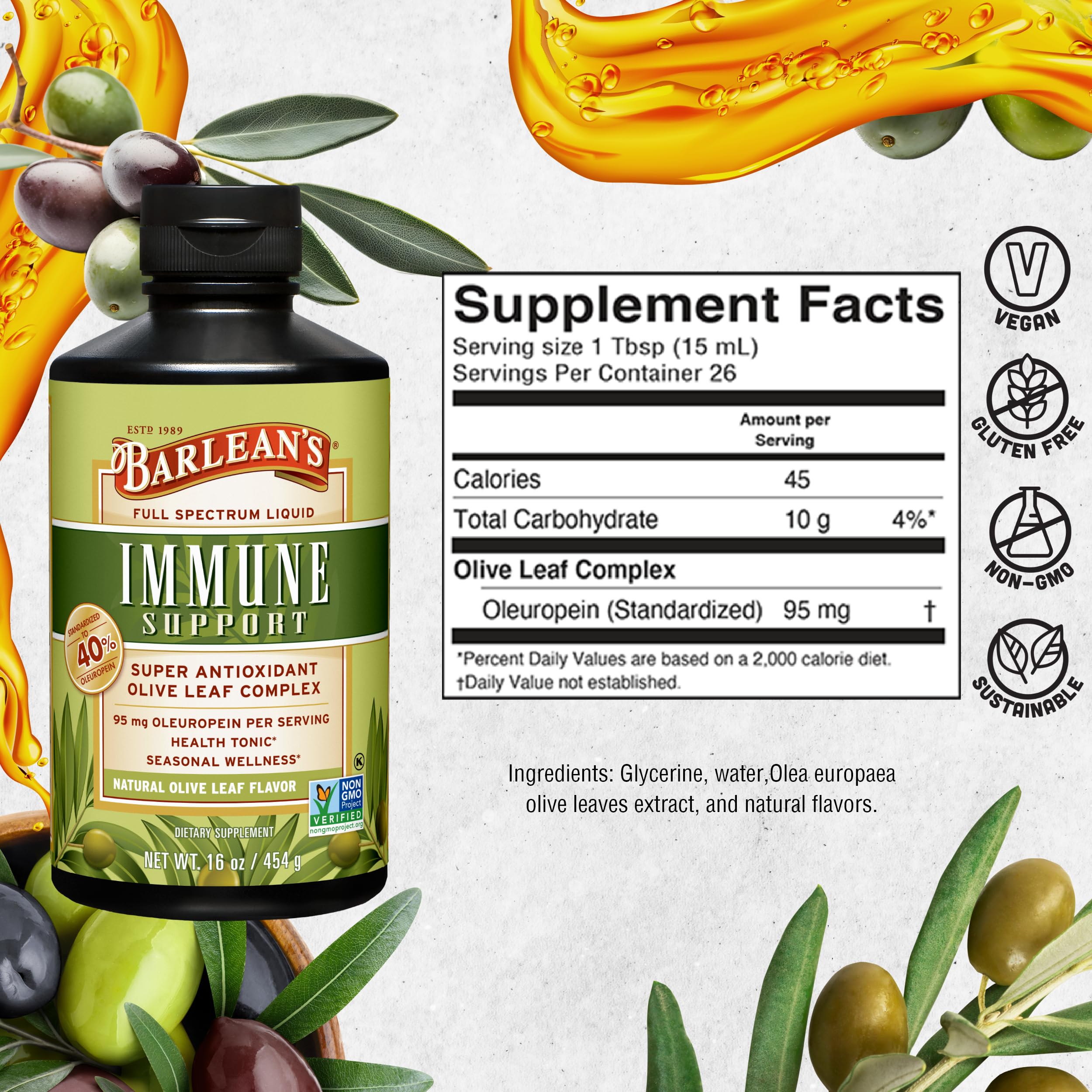 Barlean's Olive Leaf Extract 454g packaging