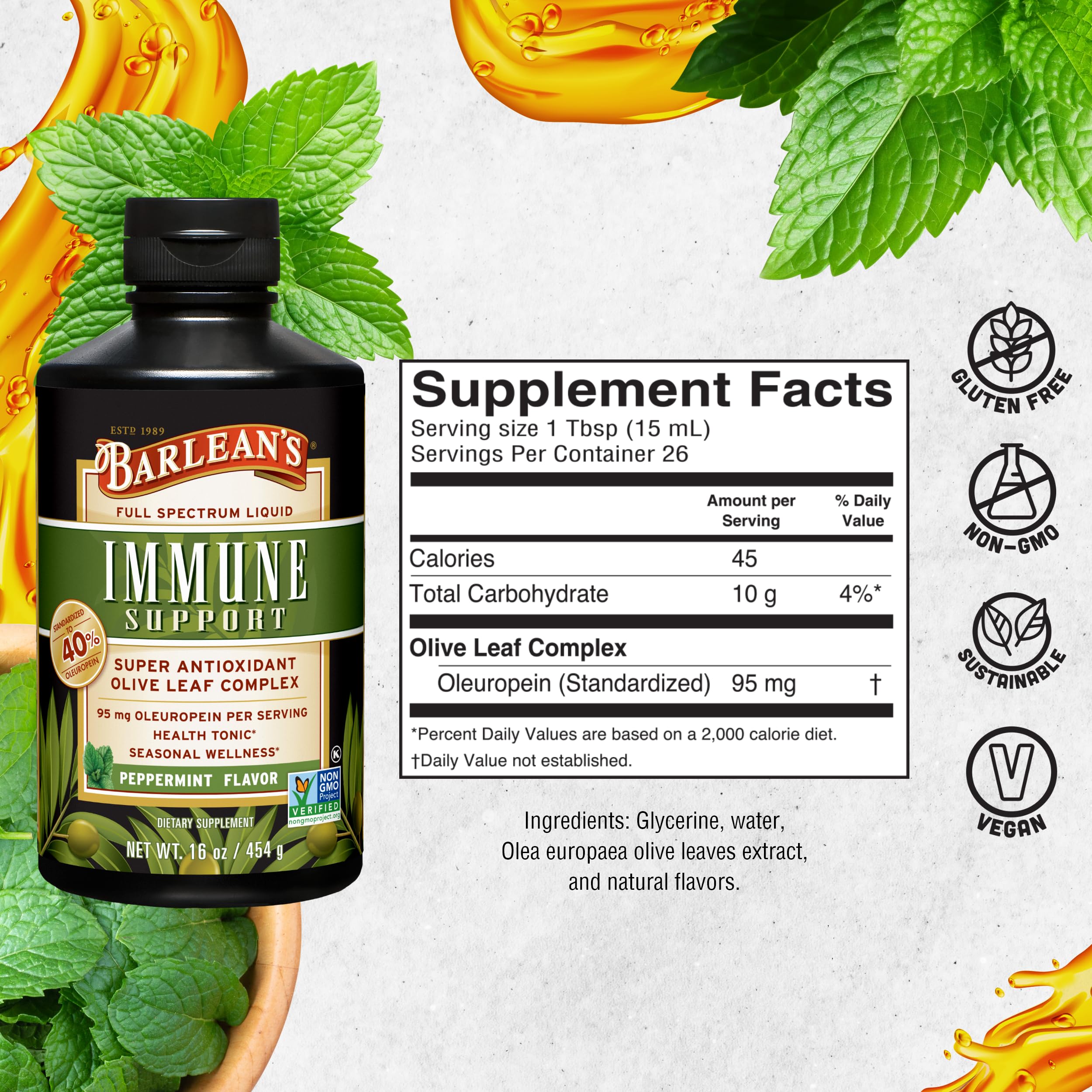 Barlean's Olive Leaf Extract 454g packaging