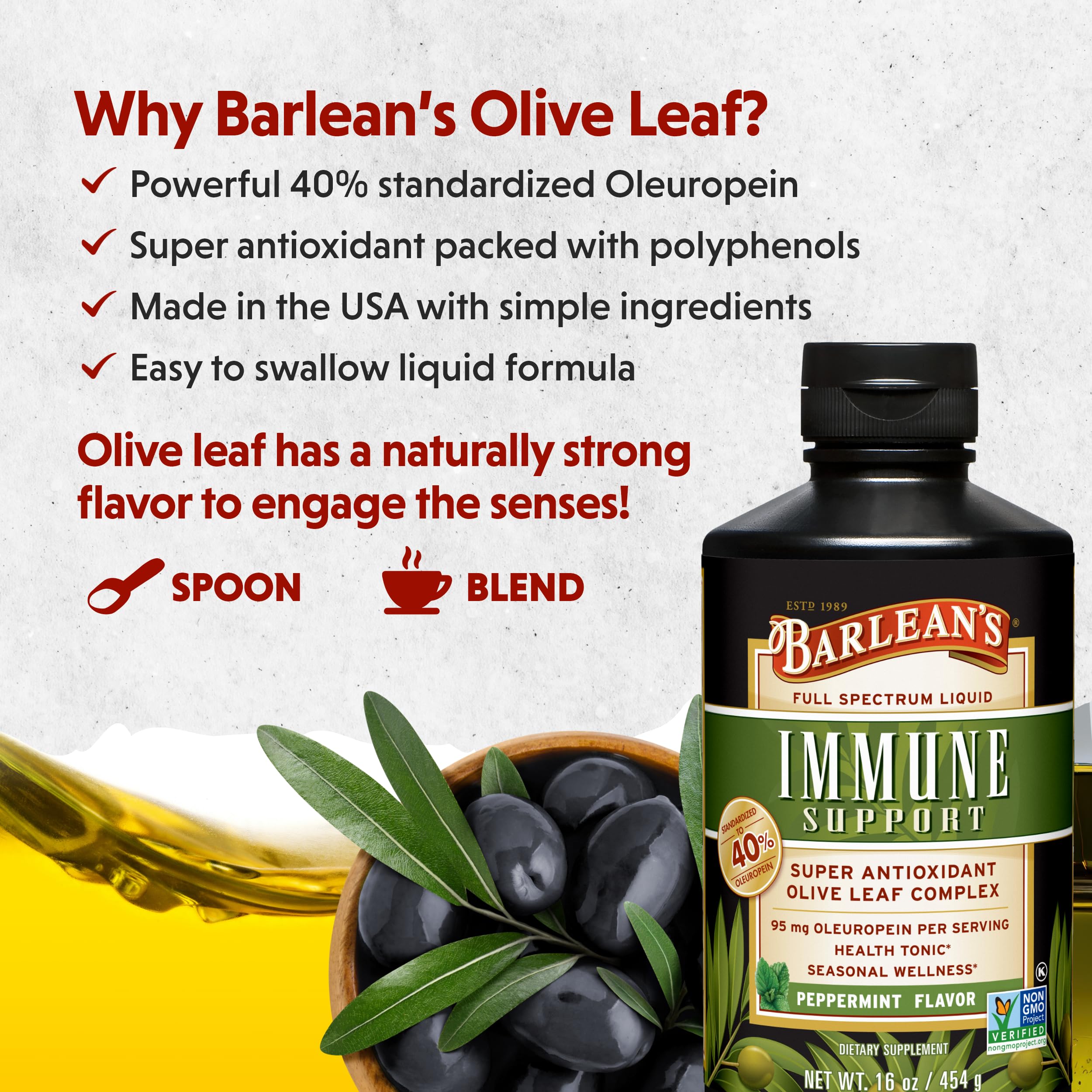 Barlean's Olive Leaf Extract 454g with measuring spoon