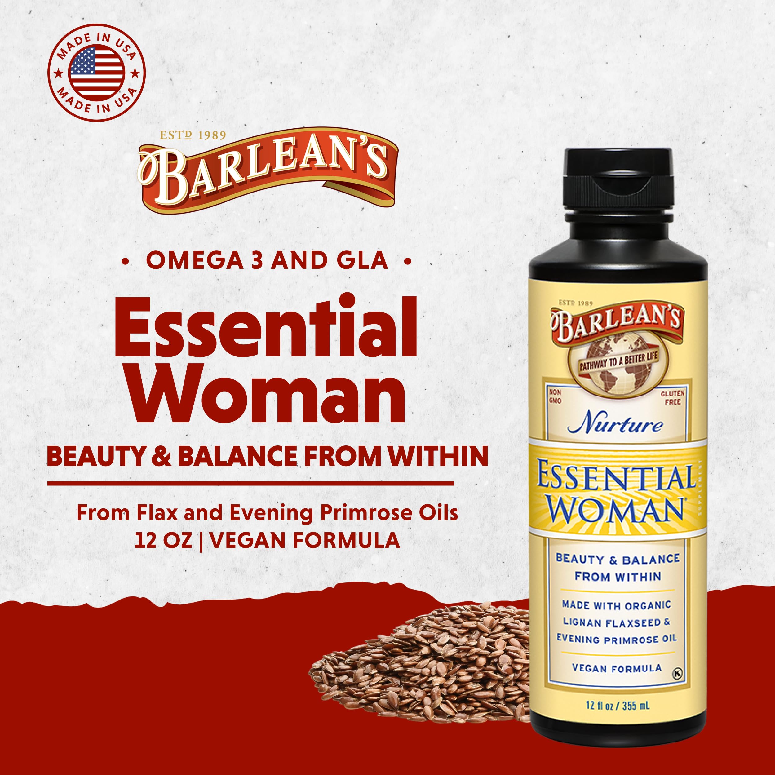 Barlean's Omega 3-6-9 supplement side view with packaging
