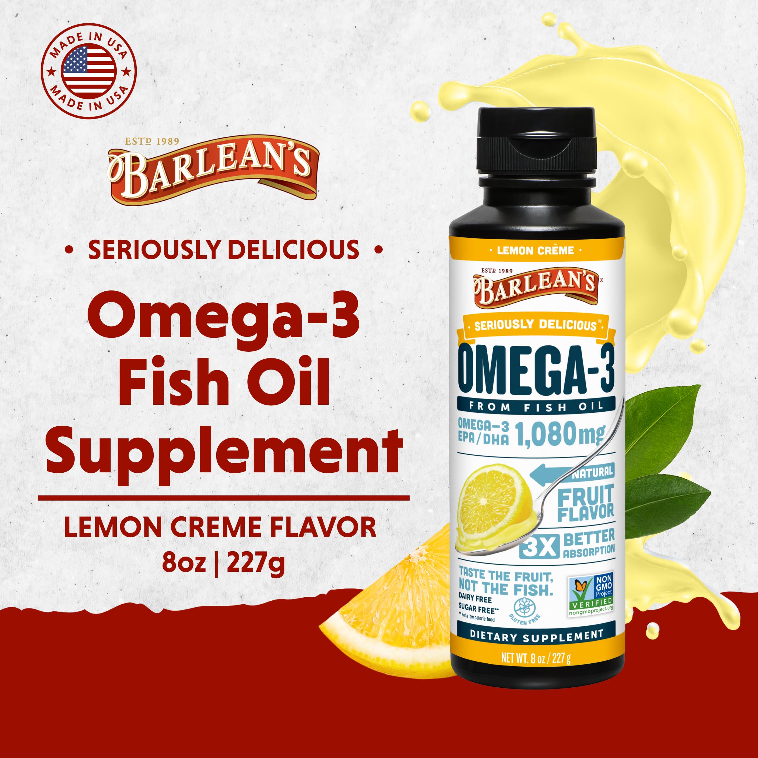 Barlean's Omega-3 Fish Oil Liquid Lemon Crème nutritional information
